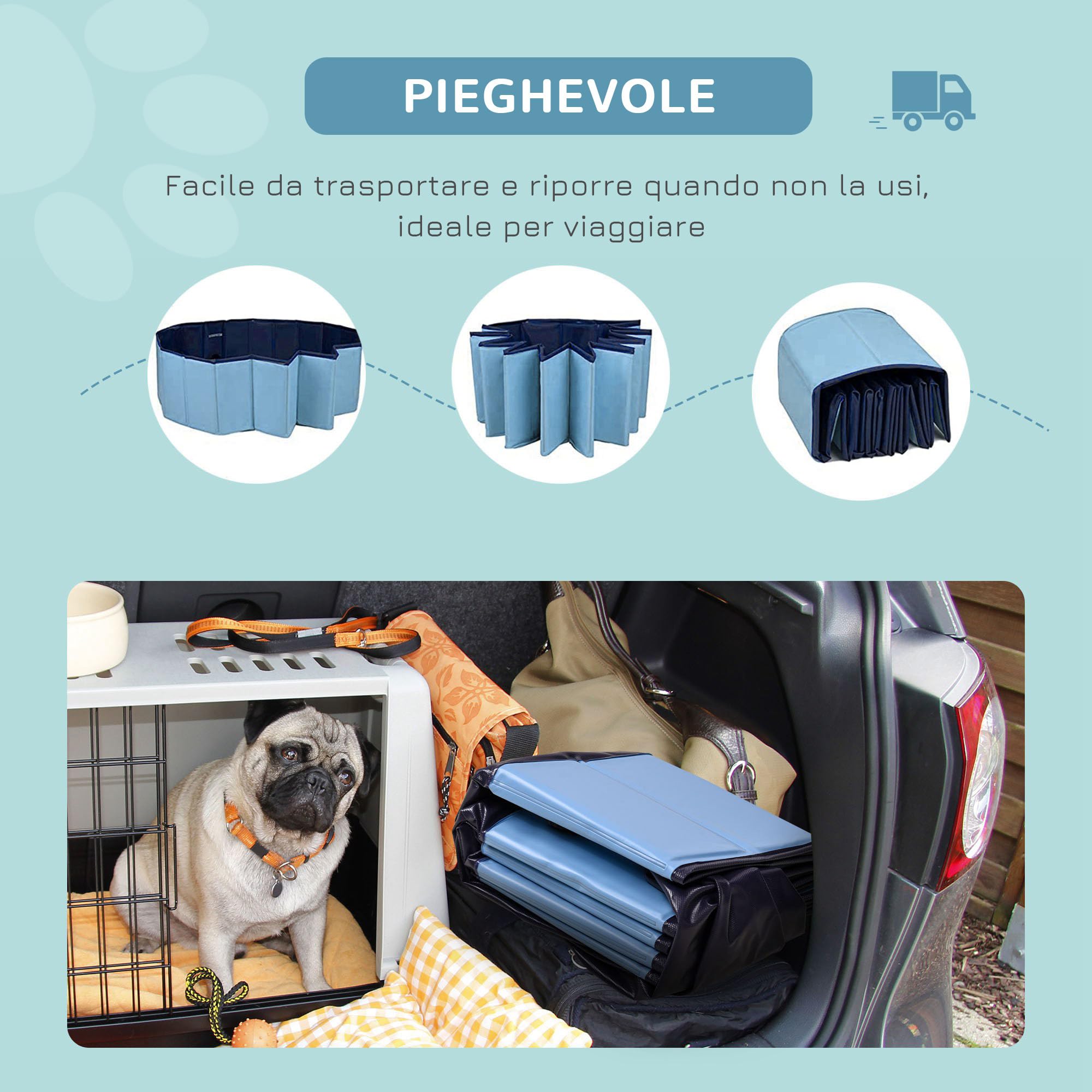 PawHut Piscina Pieghevole per Cani in PVC, Azzurro, 160x30cm (Ã˜xH)