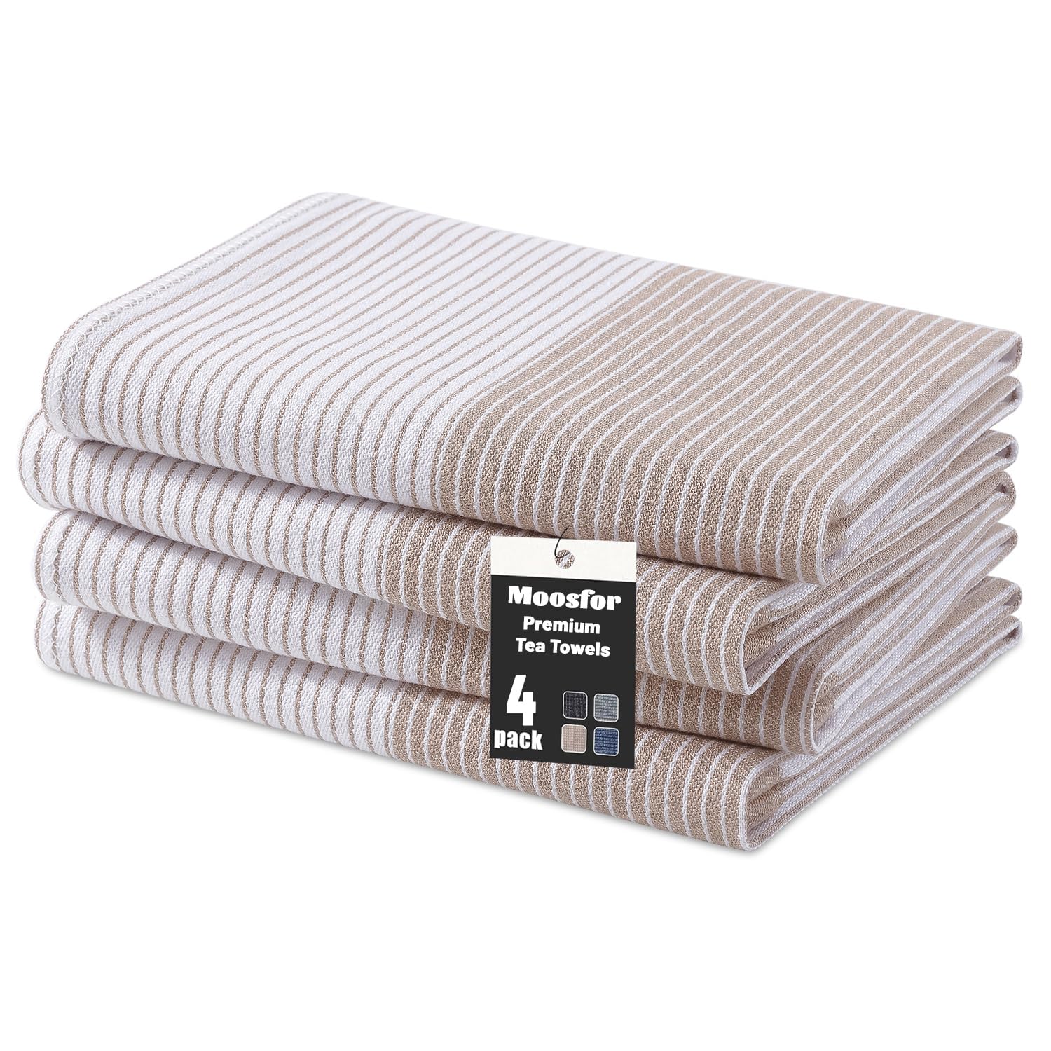 Moosfor 100% Organic Cotton Tea Towels Extra Large, Highly Absorbent Soft Dish Cloths, Lint Free Quick Drying kitchen towel, Premium Dish Towels for Kitchen, Pack of 4, 46 x 72 cm, Beige