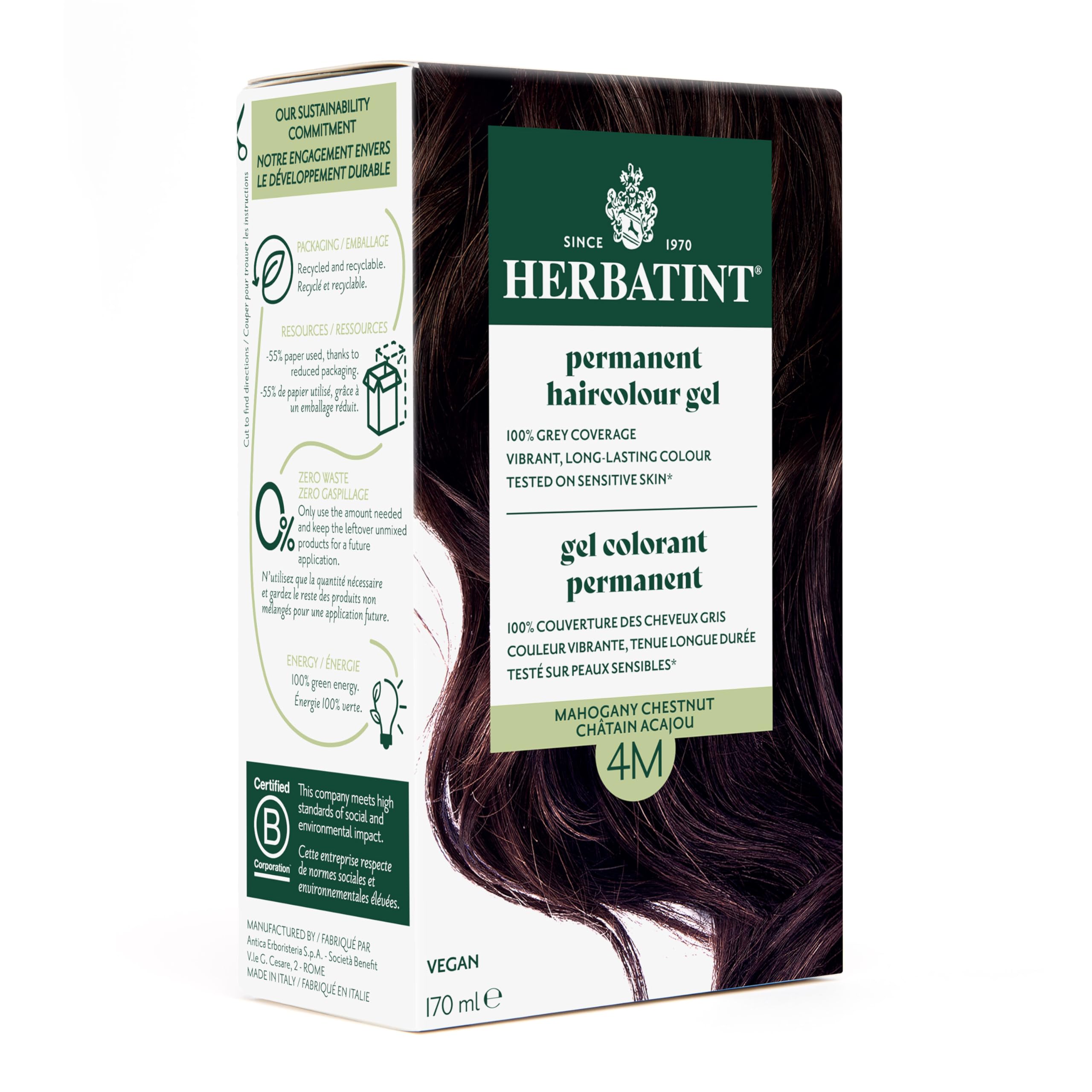 Permanent Herbal Haircolour Gel 4M Mahogany Chestnut - 135 ml by Herbatint
