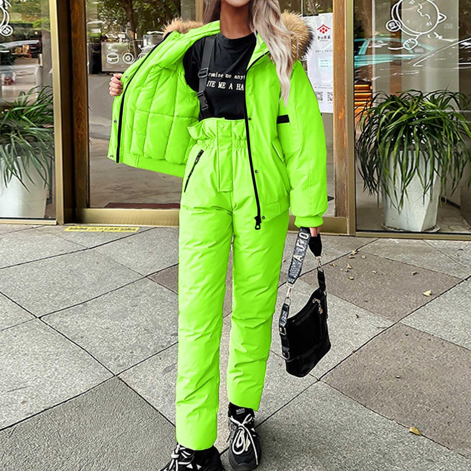 Combinaison de Ski 2 pièces pour Femme - Combinaison de Neige pour Femme - Imperméable - Veste de Snowboard - Fluffy - Épaisse - Manteau en Duvet - pour Le Ski - Veste matelassée