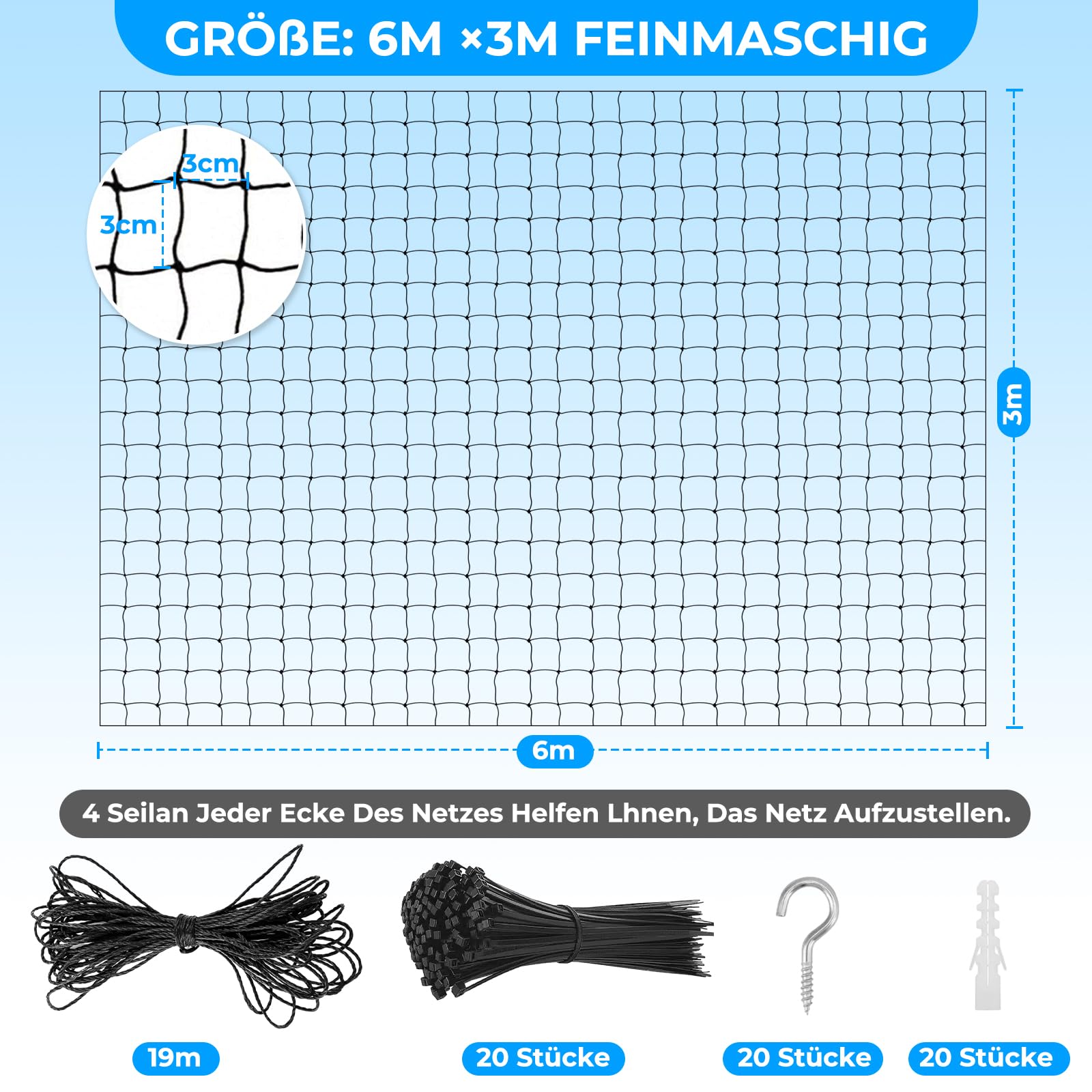 Katzennetz für Balkon Ohne Bohren, Katzennetz Drahtverstärkt, Transparentes Katzenschutznetz, Katzengitter Fenster ohne Bohren für Fenster Terrasse Tür Innen und Außen (6x3m)