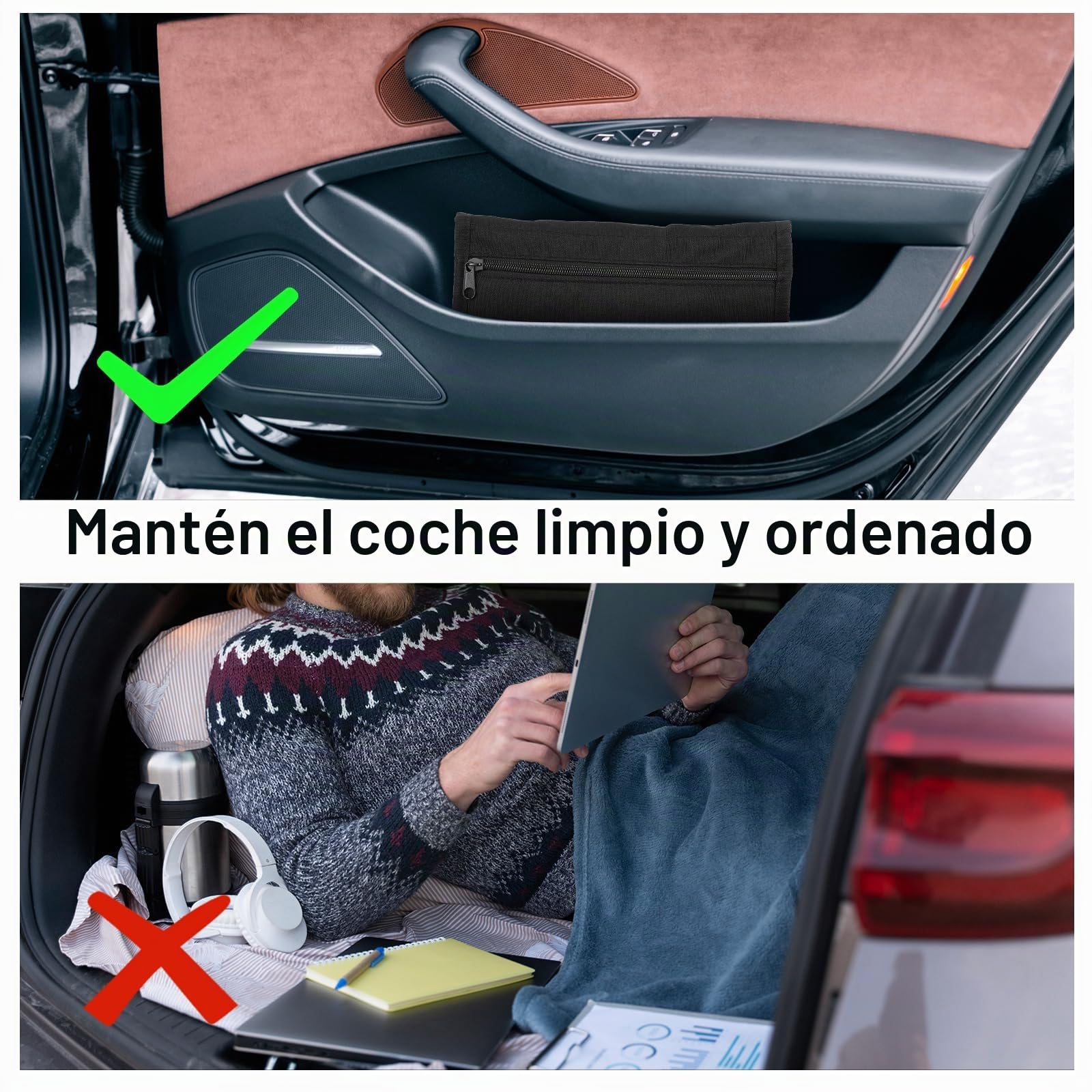 Carpeta para vehículos, carpeta para documentos A5, 24 x 17,5 cm, bolsa portátil para carpetas para coche con múltiples compartimentos, accesorios para guardar recibos y billetes