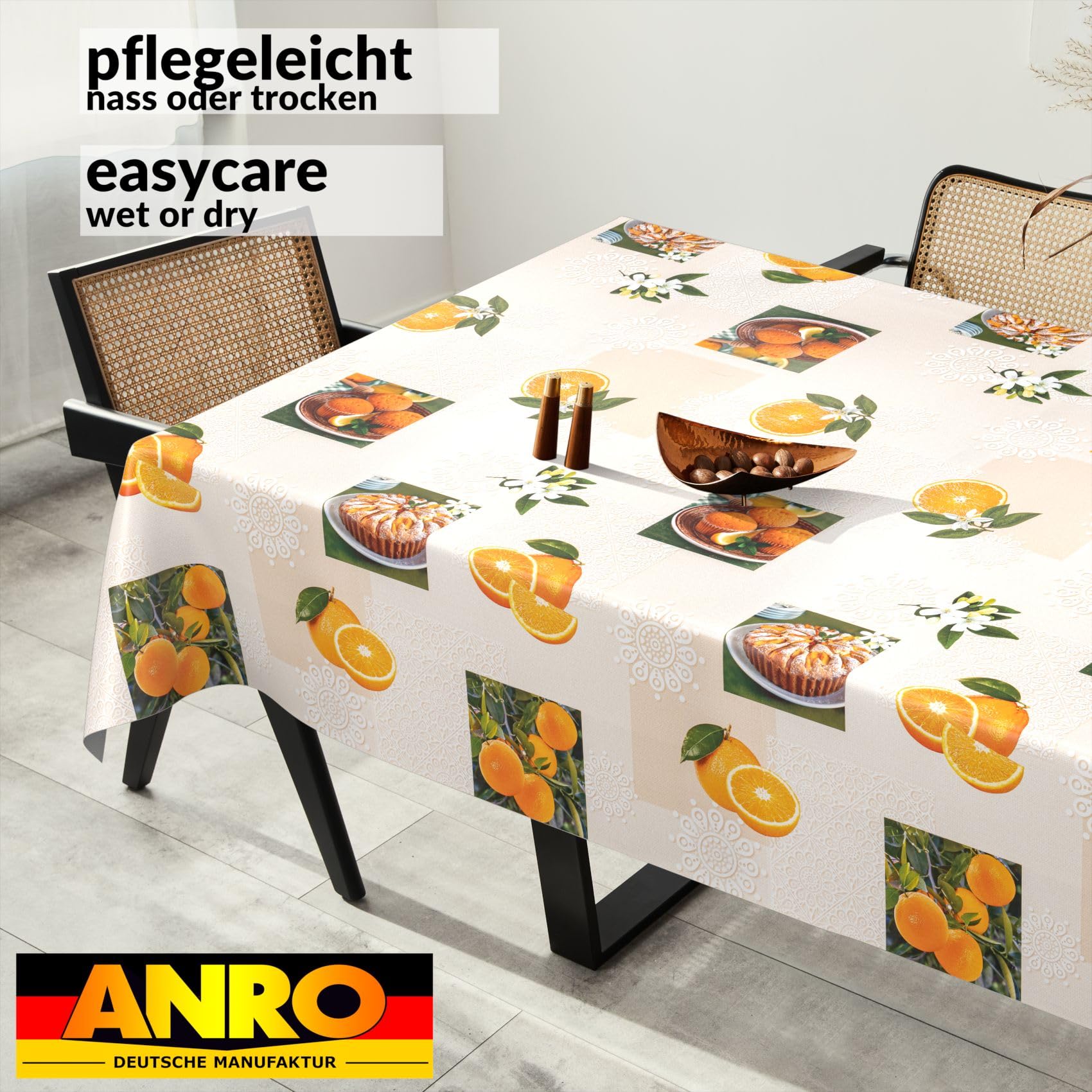 Oilcloth Tablecloth, Washable, Oilcloth, Garden Tablecloth, Outdoor, Indoor, 100 x 140 cm, Cut Edge, Orange - Image 4