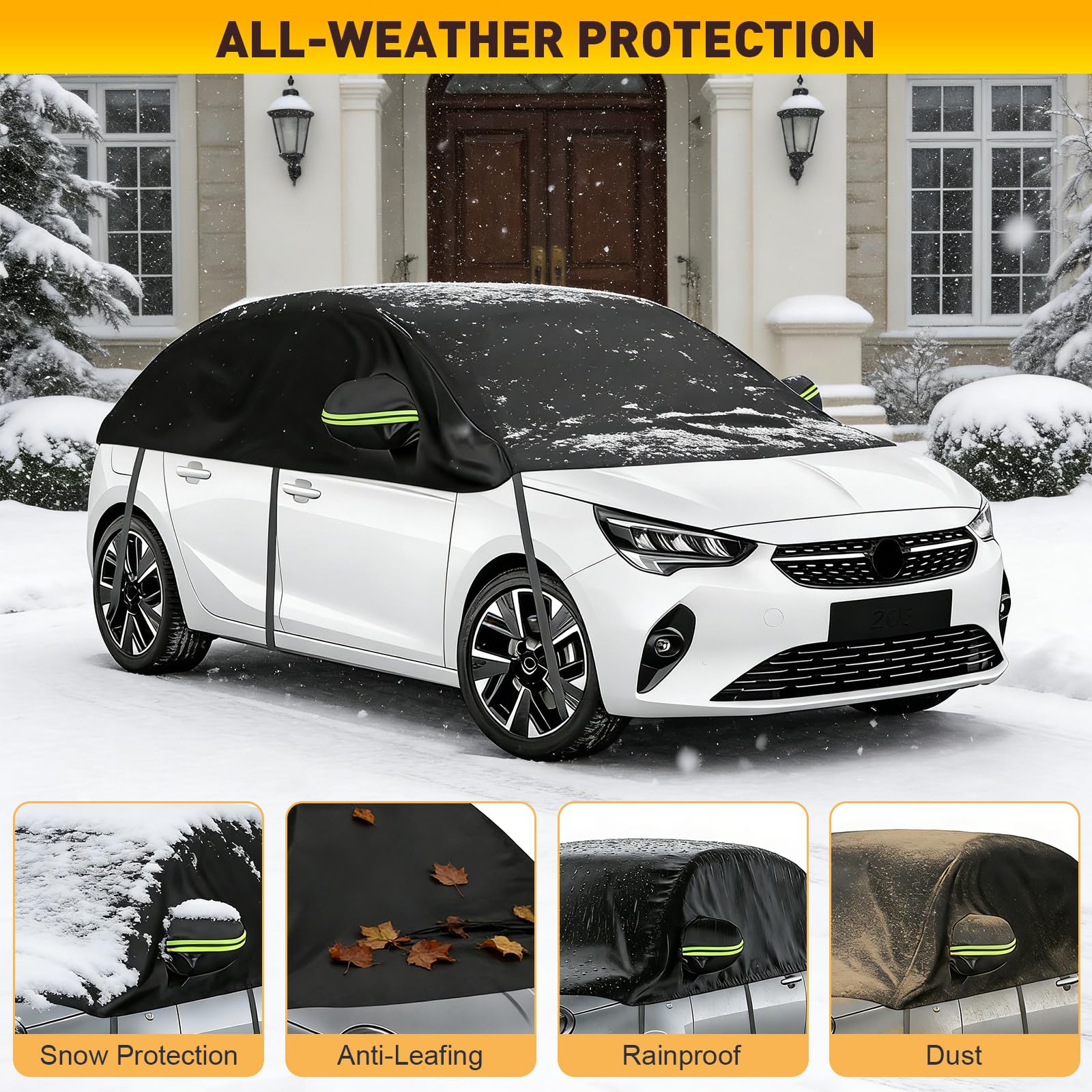 Halbe Autoabdeckung Ersatz Passend für Peugeot 208 2012-2025, Sonnenfest Hälfte Halbgarage, Wasserdicht Auto Halbgarage, UV-Beständige Regen Sonne Staub Schutz