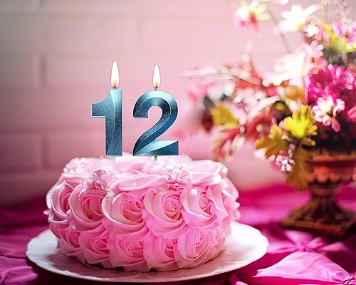 Miniatura 3 de Velas azules de cumpleaños 21 y 12, decoración dorada para tartas de cumpleaños y decoración de fiesta