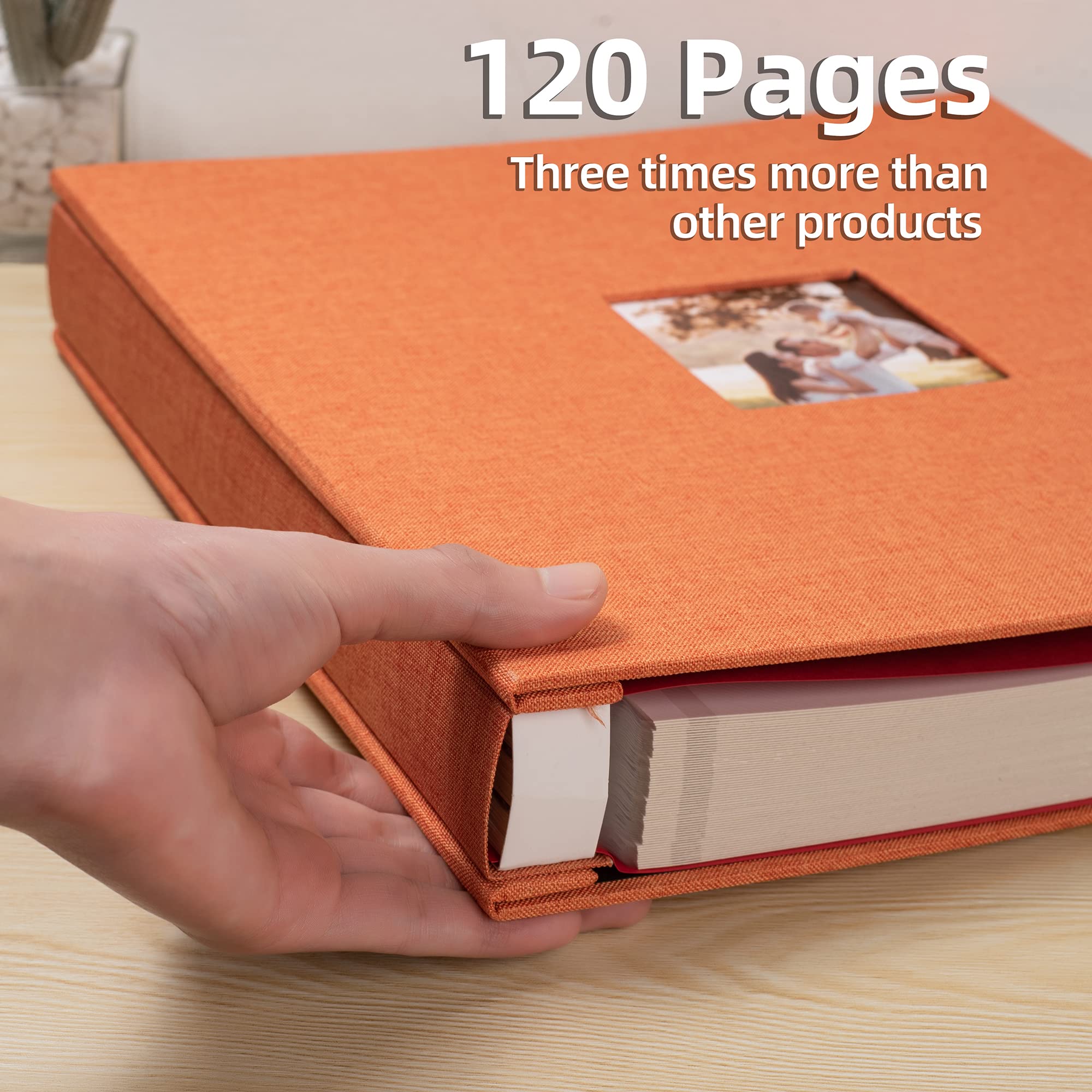 Grande album fotografico autoadesivo, album fai da te per 600 foto, 33 x 32 cm, 120 pagine con copertina in lino (arancione)