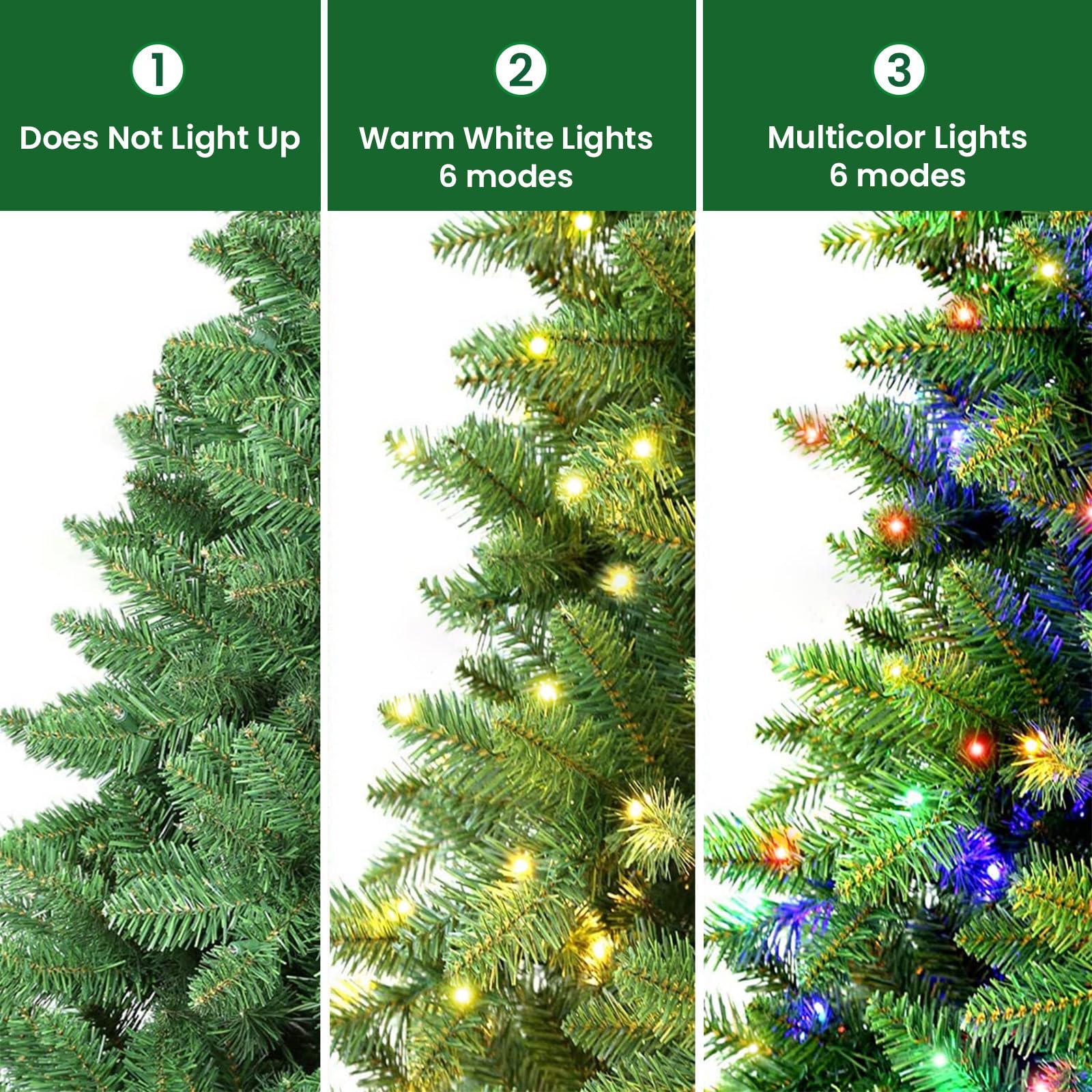 SHareconn 210 cm Arbol de Navidad Artificial con Luces Led, con 1062 PVC Puntas de Rama, con 400 Luces Blancas Cálidas & Multicolores y 12 Modos de luz, Soporte de Metal Plegable, Montaje Rápido