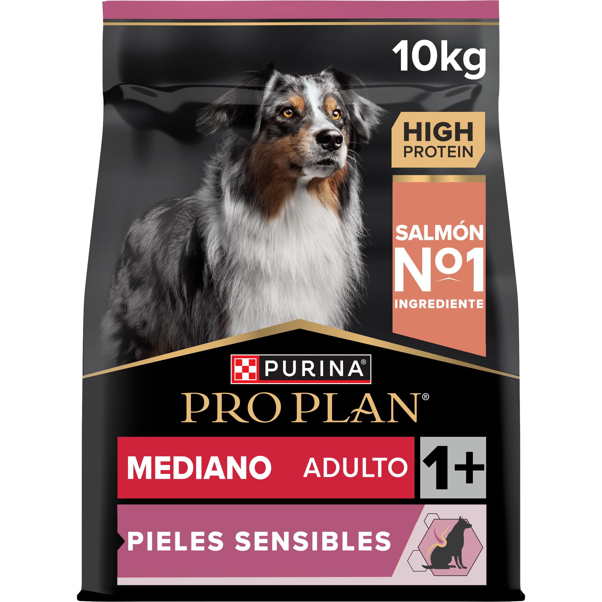 Purina Pro Plan Medium Adult Derma Pienso para Perro Mediano Adulto, Piel y Pelaje con Salmón, Saco de 10kg