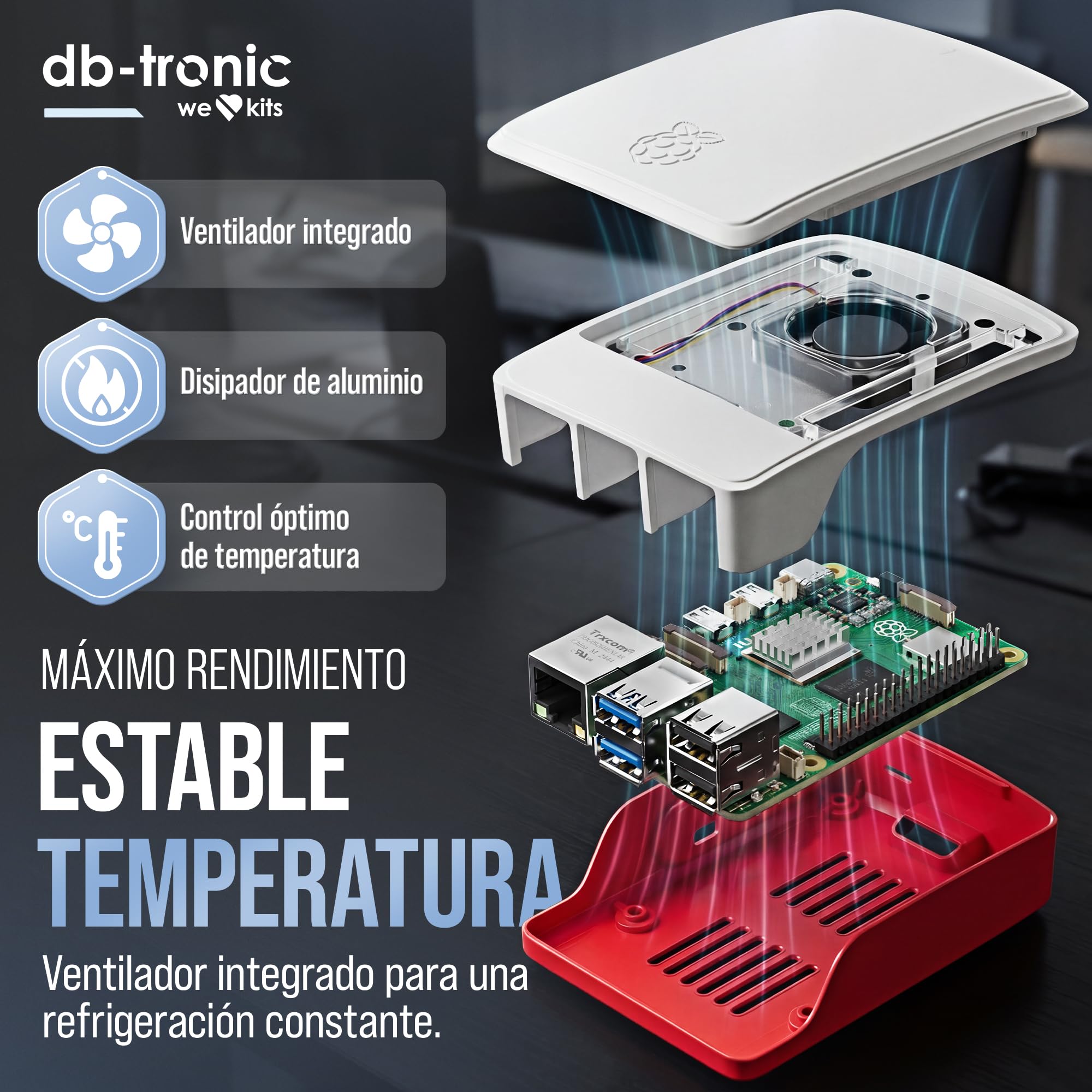 db-tronic Raspberry Pi 5 1 GB Starter Kit | Edición 64 GB | Alimentación 27 W | Carcasa con Ventilador | Micro HDMI 4K | Disipador | Ideal para Home Assistant y el Smart Home - 4