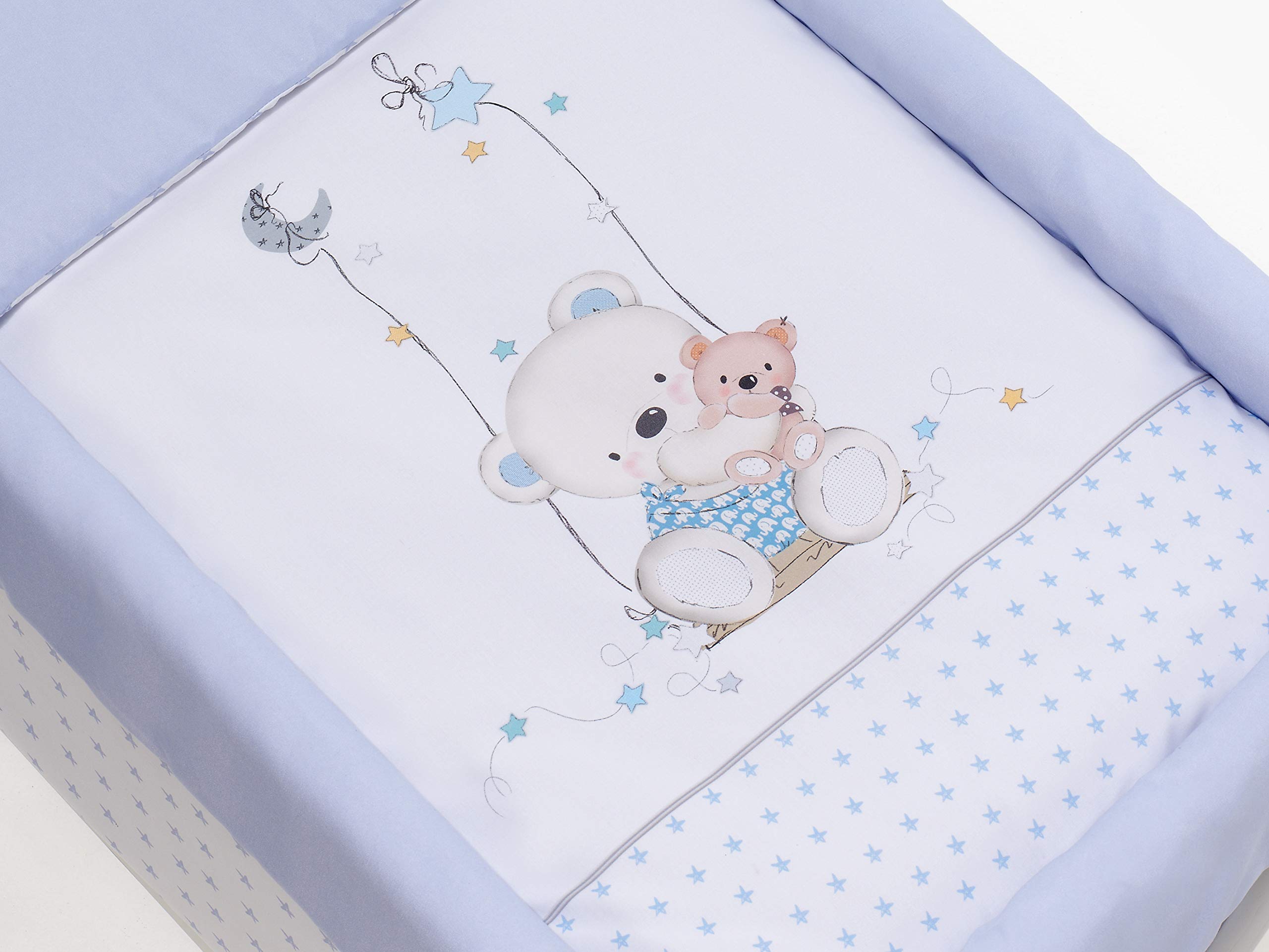 mibebestore Vestidura Minicuna Tijeras Blanco/Azul Oso (No Incluye Estructura)