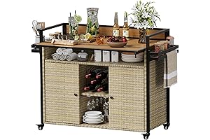 XL Outdoor Kitchen Wicker Bar Cart: Elevate Your Outdoor Oasis with Style and Functionality