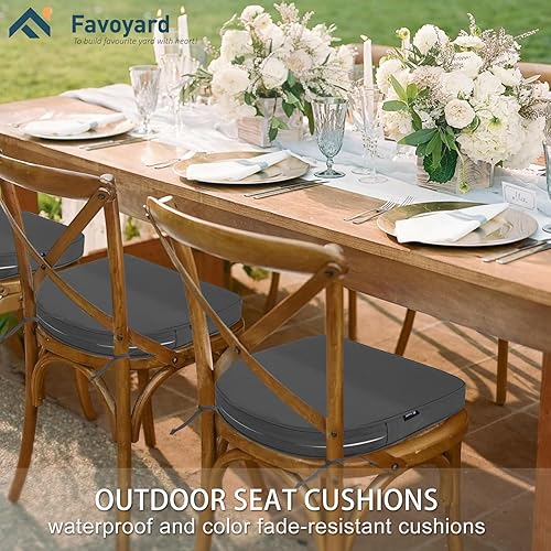 Miniatura 3 de Favoyard Cojines para sillas de exterior de 17 x 16 x 2 pulgadas, juego de 4 cojines de asiento impermeables para muebles de patio con funda