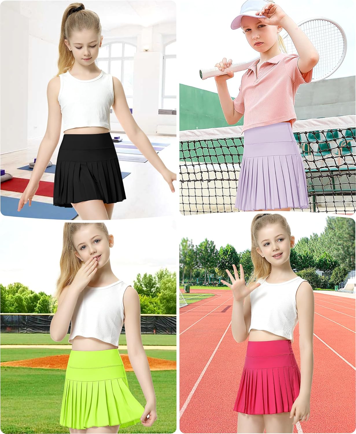 QooNoo Girls Pleated Tennis Skirts with Shorts Athletic Skirt with Side Pocket High Waist Active Skort for Girl Youth Kids - Image 5