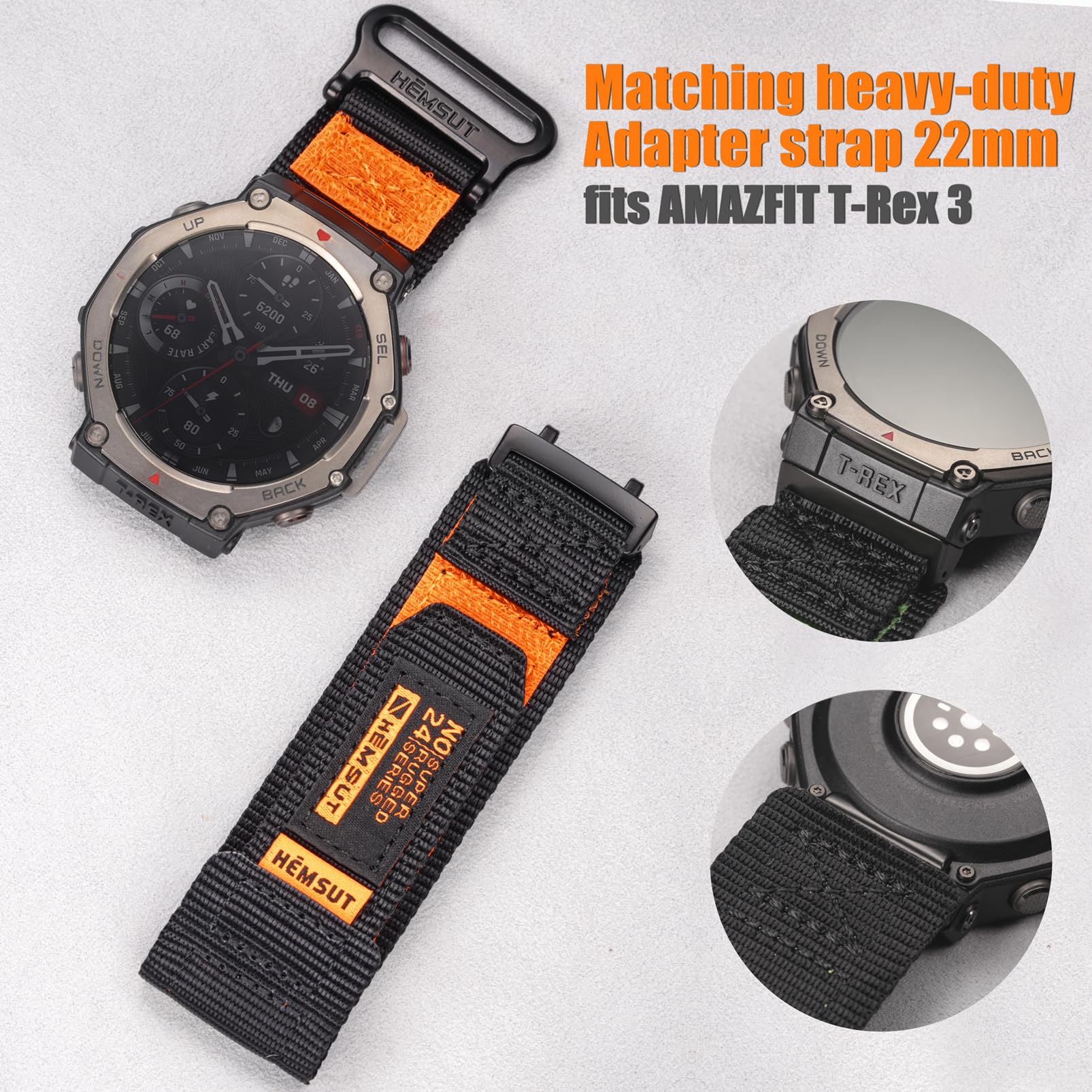 torbollo Watch Bands Compatible with T-Rex3,Rugged Nylon Sports Strap With Woven Loop Design