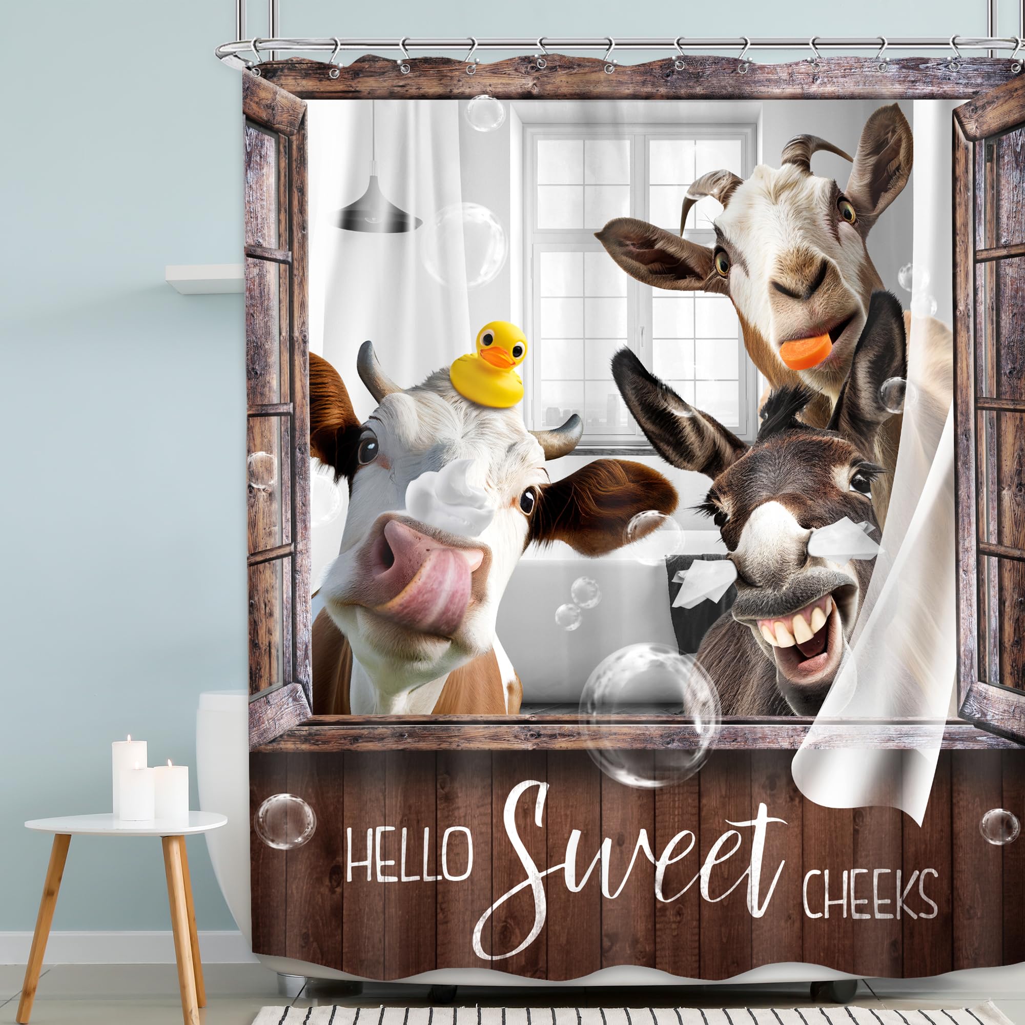 MESHELLY Donkey Shower Curtain 60Wx72H Funny Shower Curtain Farmhouse Western Country Animals Curtain for Bathroom Bathtub Cow Goat Bath Curtain