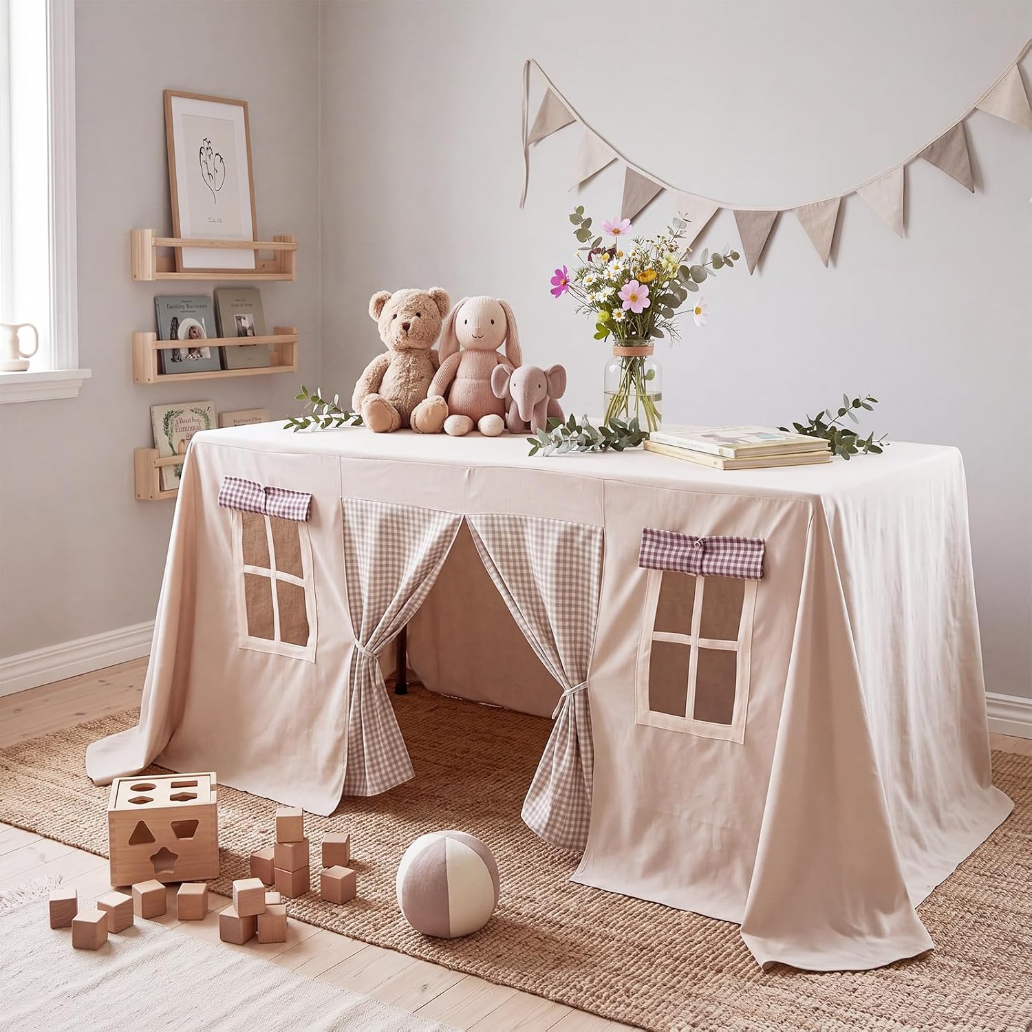 Oudain 10ft x 7.5ft Large Tablecloth Playhouse for Kids, Play Fort