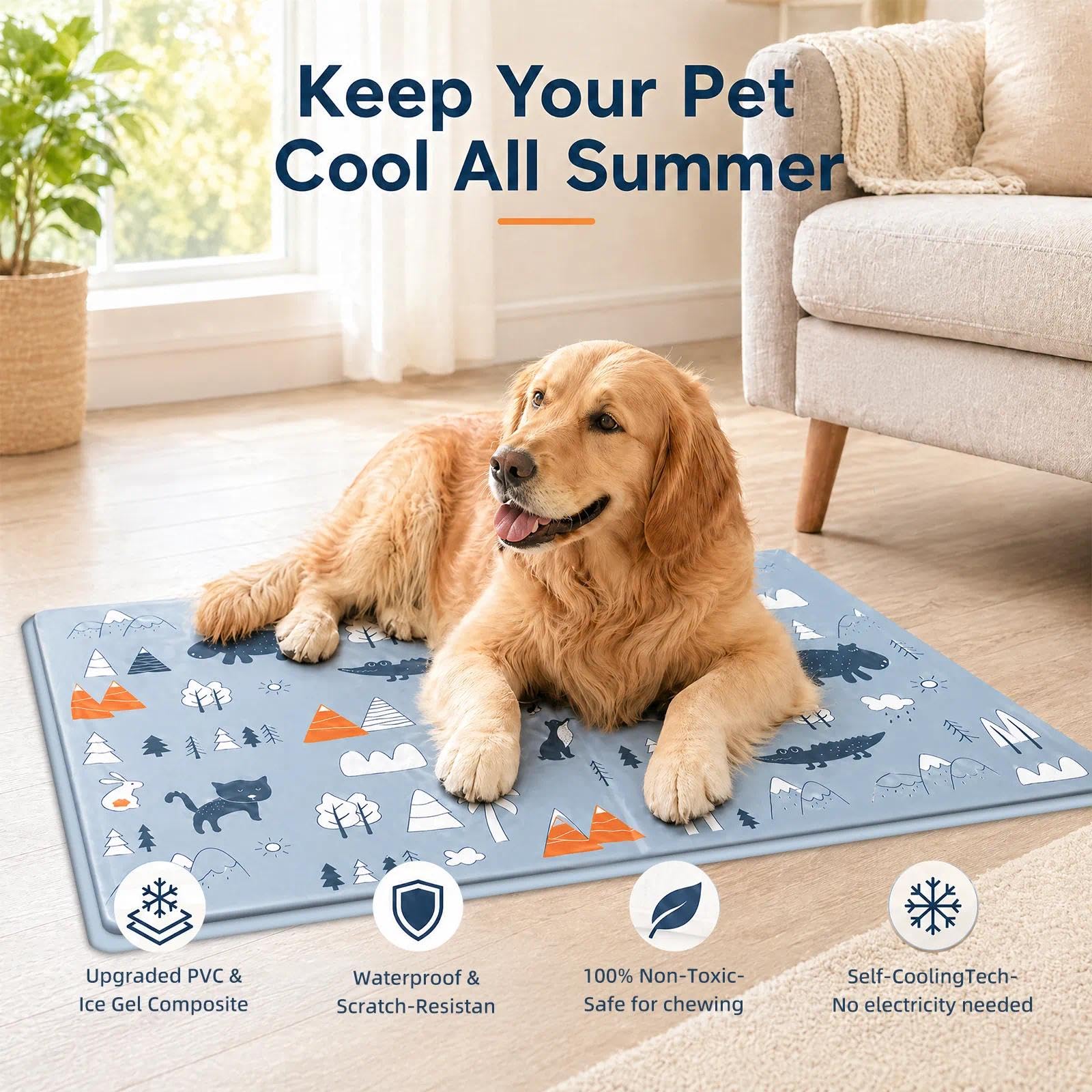 Alfombrilla Refrescante para Mascotas,Manta Refrigerante Perro,Cama Frio Animales Colchon Mascotas para Verano,Alfombrilla Refrescante Cojín de Gel Auto Refrigerante Impermeable-40x50cm/Gris