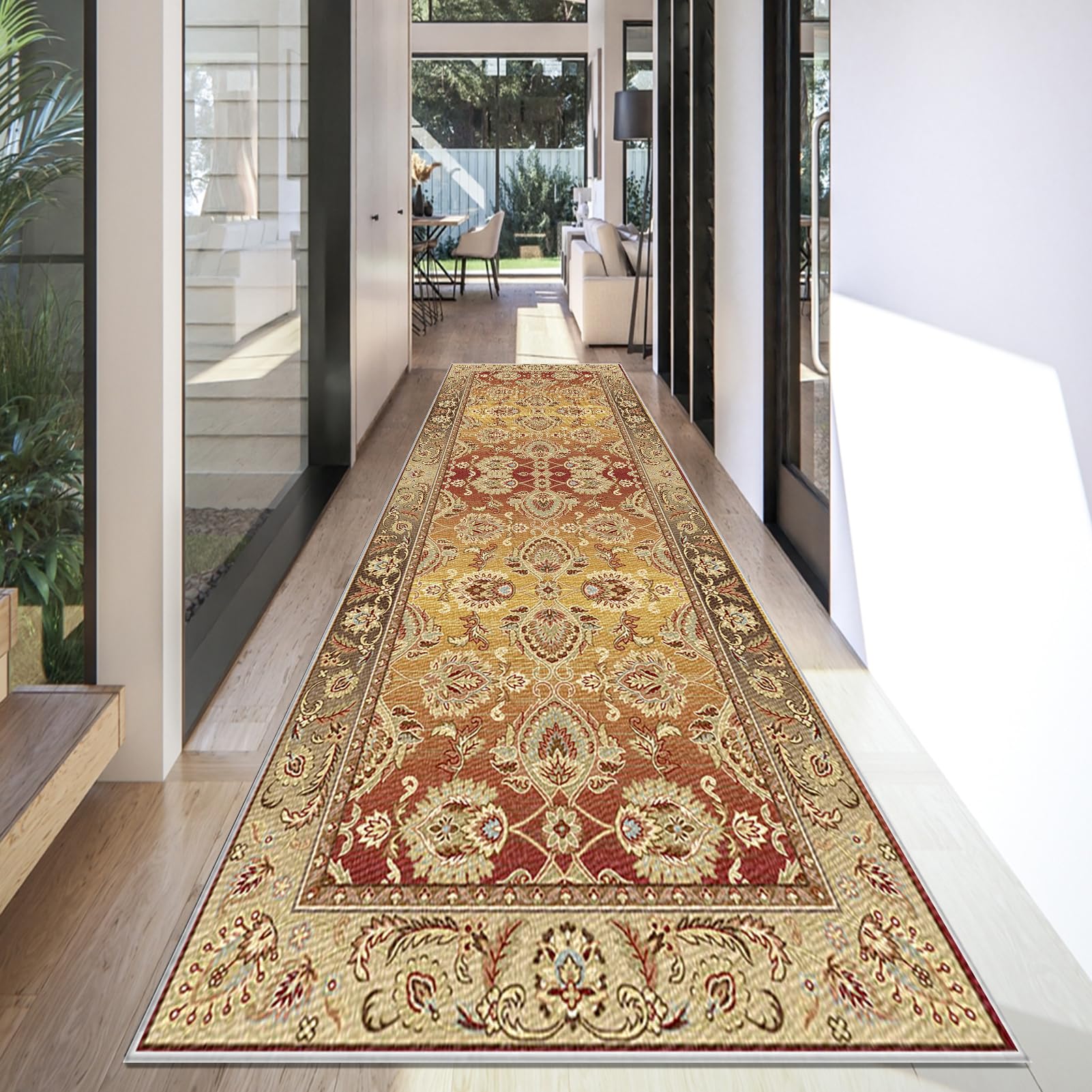 Carpet Runner for Hallway Long Washable Kitchen Rugs Runner for Entryway Non Slip Hall Runner 90 x 450 cm Area Rug Door Mats Indoor Floor Carpet Runner Rugs for Hallway Kitchen Laundry Room Bedroom
