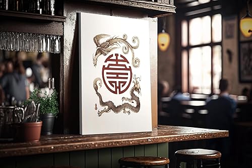 Miniatura 2 de Lienzo de doble felicidad china asiática tradicional con diseño de fénix y dragón para pared, letreros artísticos enmarcados para el hogar,