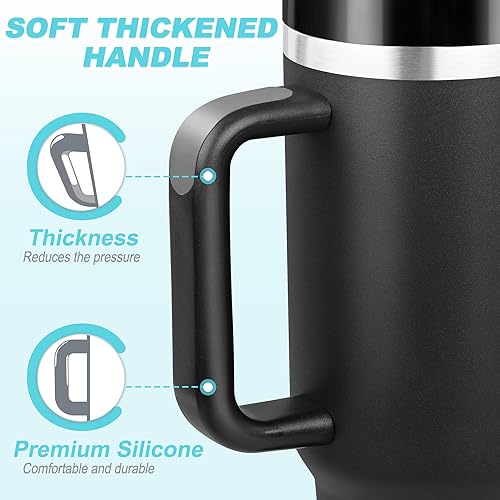 Miniatura 7 de Vaso de 40 onzas con asa y pajilla, 2 tapas (2 en 1 y tapa a prueba de fugas)  Botella de agua de doble pared aislada al vacío de acero inoxidable