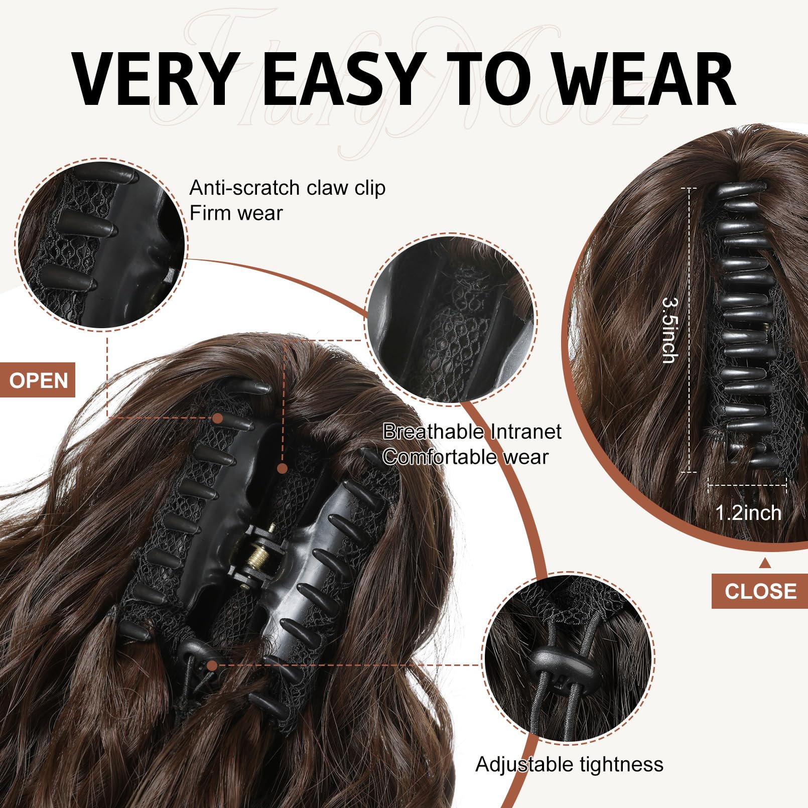 FLUFYMOOZ Ponytail Extension, 18 Inch Claw Clip Ponytail Extension, Wavy Curly Claw Clip in Ponytail Hair Extensions - Image 3