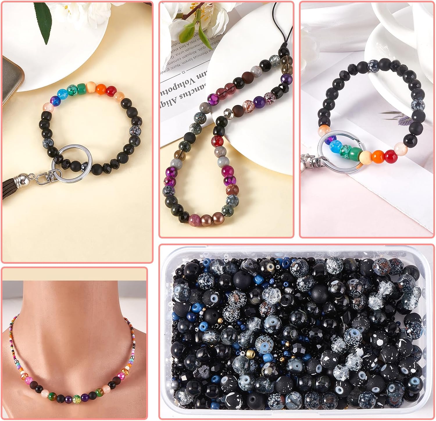 Glass Round Beads Bulk Colorful Crackle Faceted Beads for Bracelets Necklace Earring DIY Jewelry Making Craft(Black Series) - Image 5