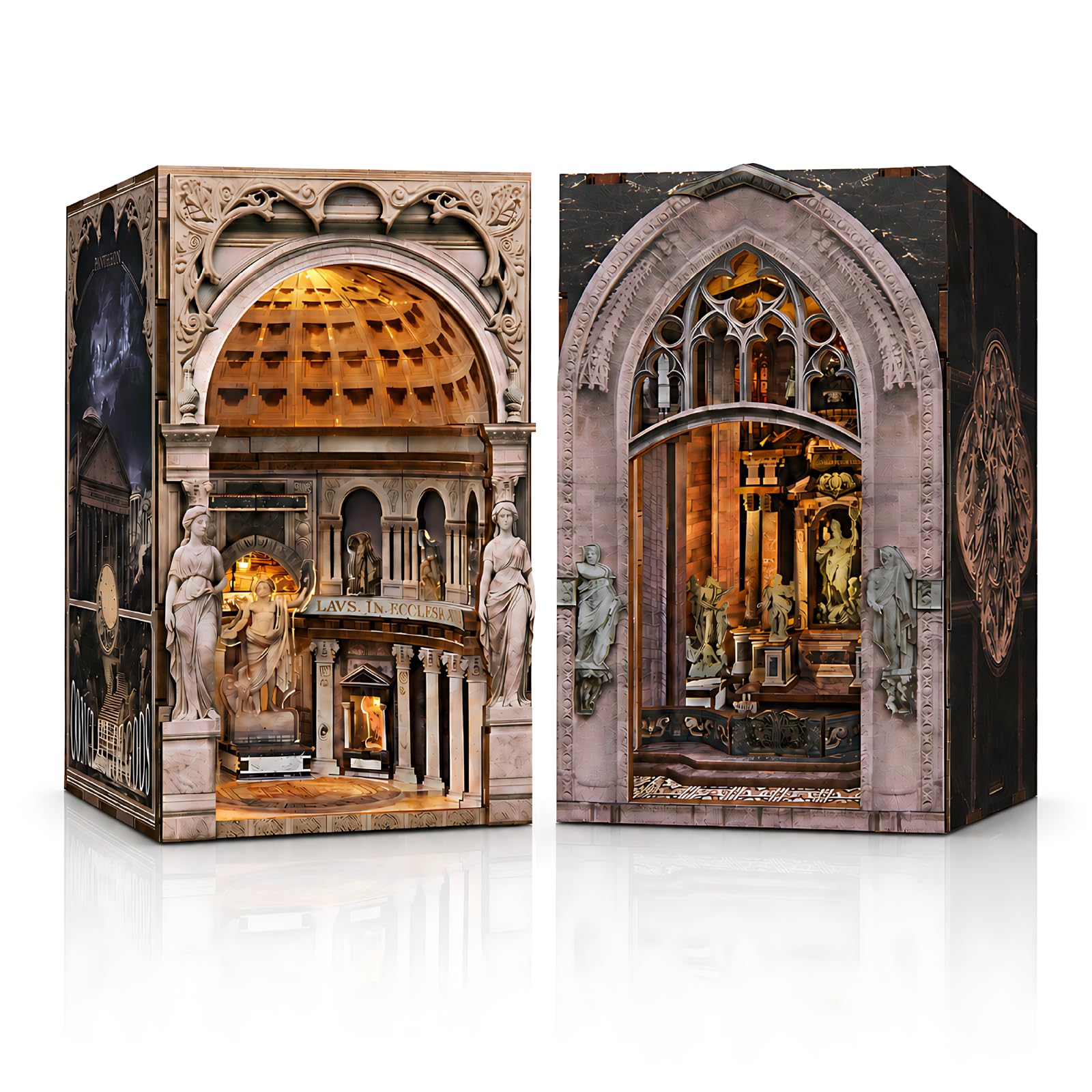 MiniCity 2 Pack DIY Book Nook Set, Miniature World Collection - 3D Puzzle Church Series - Aesthetic Bookshelf Decor & Mindfulness Hobby Kit for Bibliophiles (Pantheon & Duomo di Mliano)