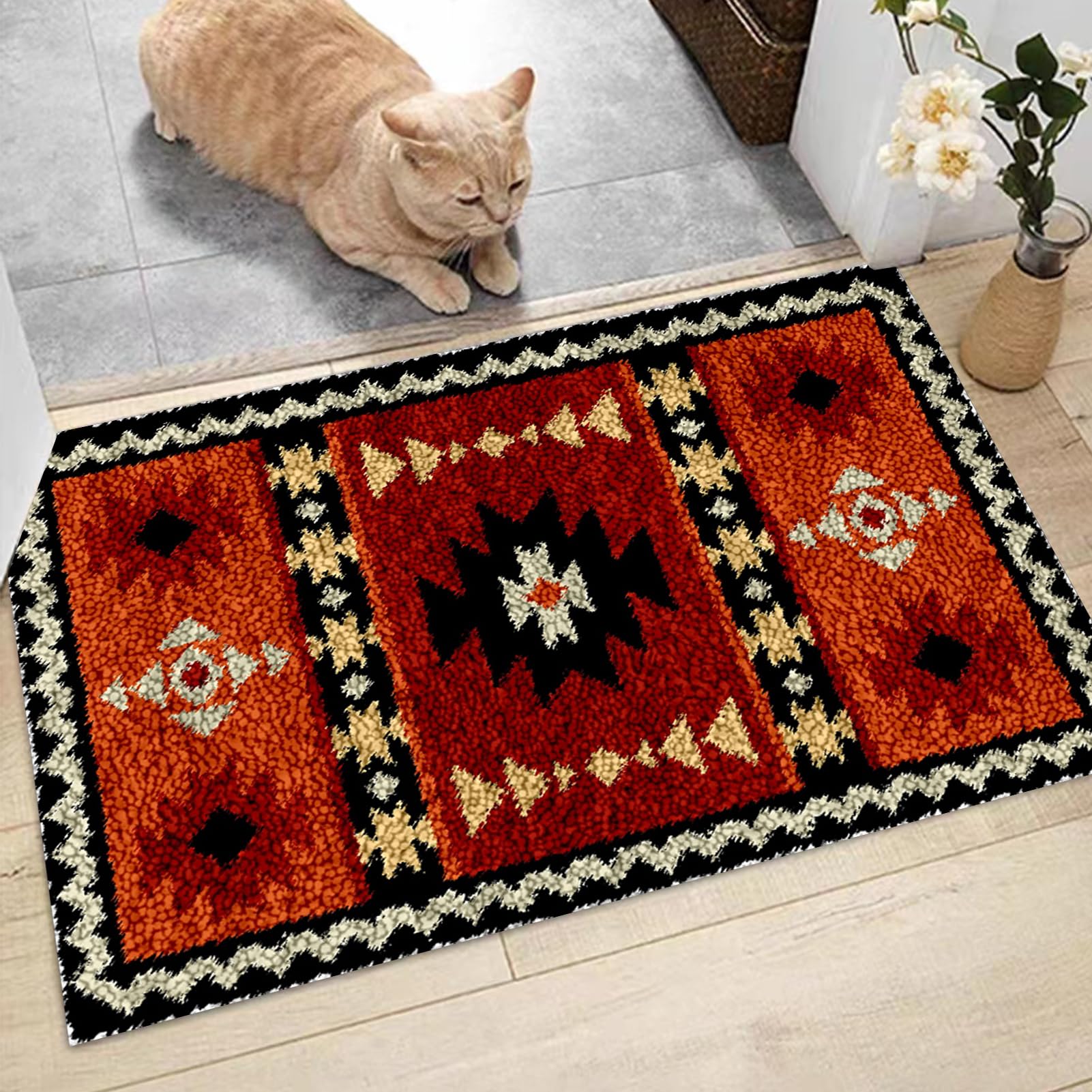 Kit per tappeto da adulto, kit fai da te con ricamo e tela stampata, grande 130 x 150 cm, filato all'uncinetto, cuscino per pavimento per la decorazione della casa