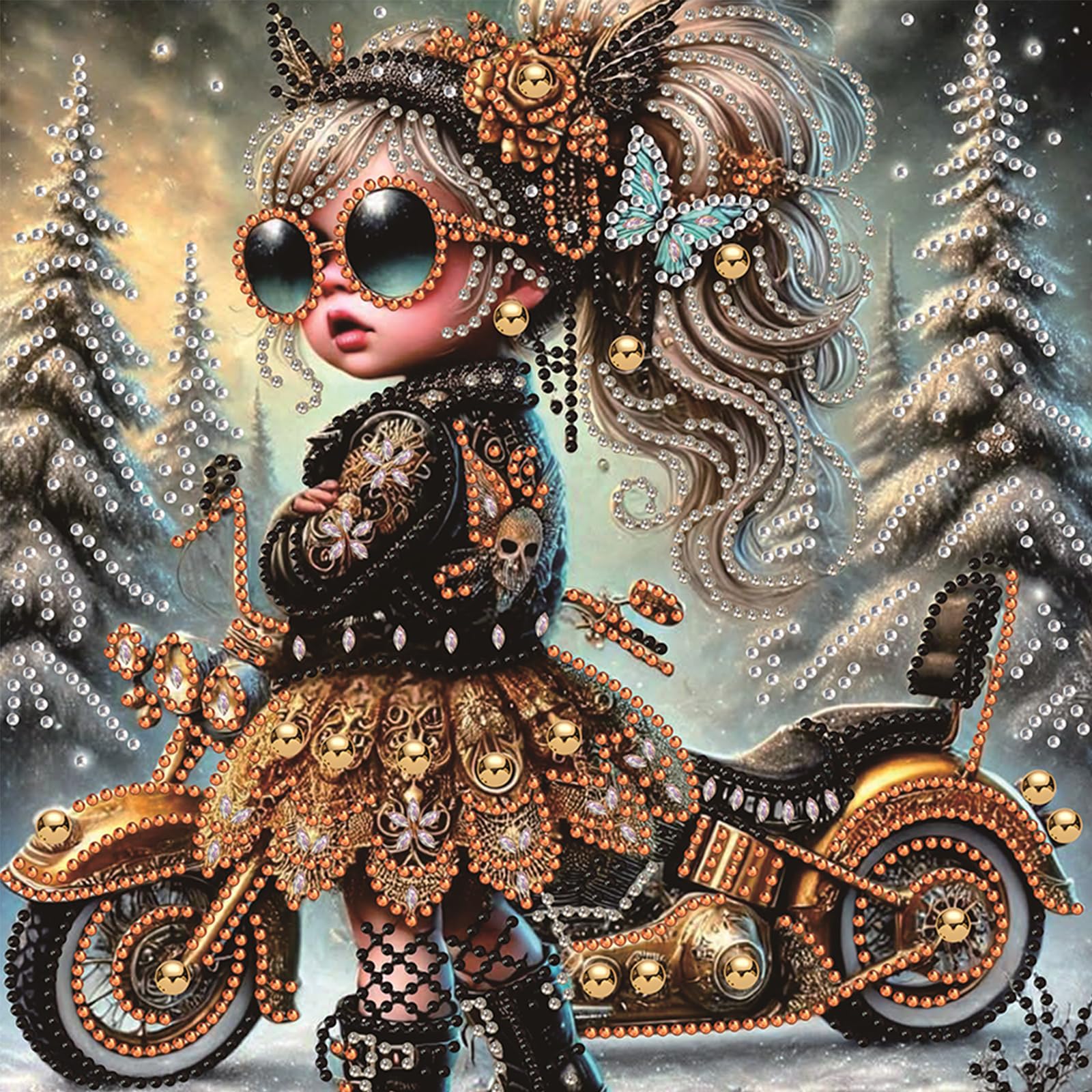 5D Special Shape Diamond Art Painting Kits for Adults, DIY Crystal Rhinestone Gem Art Craft for Beginners, Diamond Mosaic Kit, Home Wall Decor Gift 11.8x11.8 Inch(Motorcycle Girl)