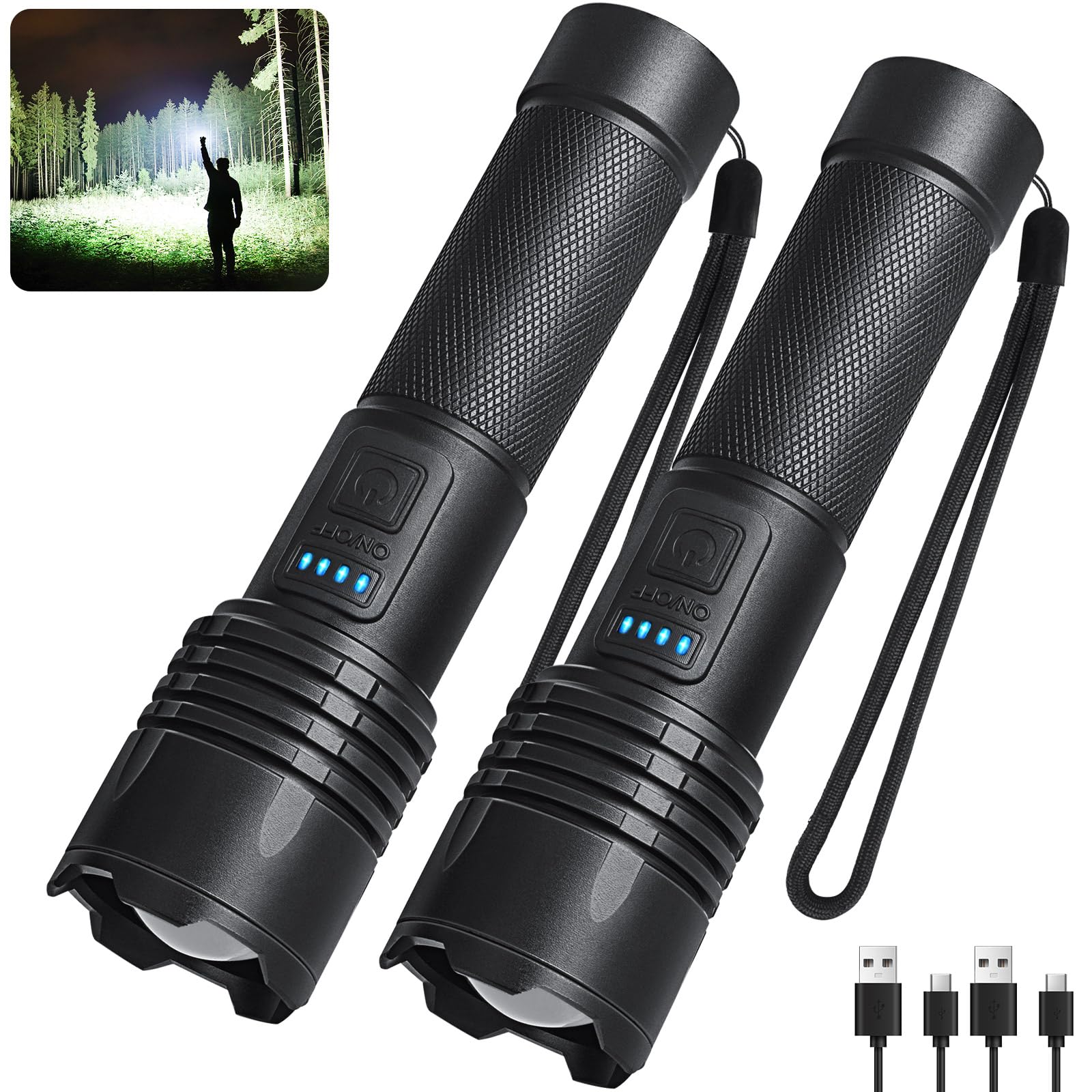 LED Flashlight Rechargeable, Brightest Flashlights 990000 High Lumens with 3 Modes, IPX6 Waterproof Super Bright Flash Light, Powerful Flash Lights for Camping, Emergencies, Dog Walking