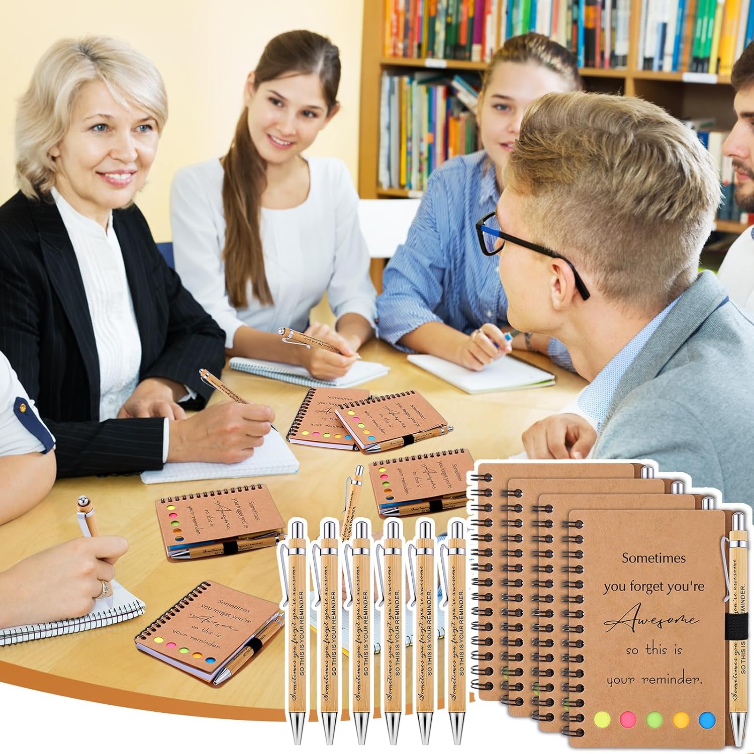 20 Sets Employee Appreciation Gifts Encouragement Inspirational Spiral Notebooks with Sticky Notes Notepads Thank You Bamboo Ballpoint Pens for Nurse Coworker Teacher (SOMETIMES)