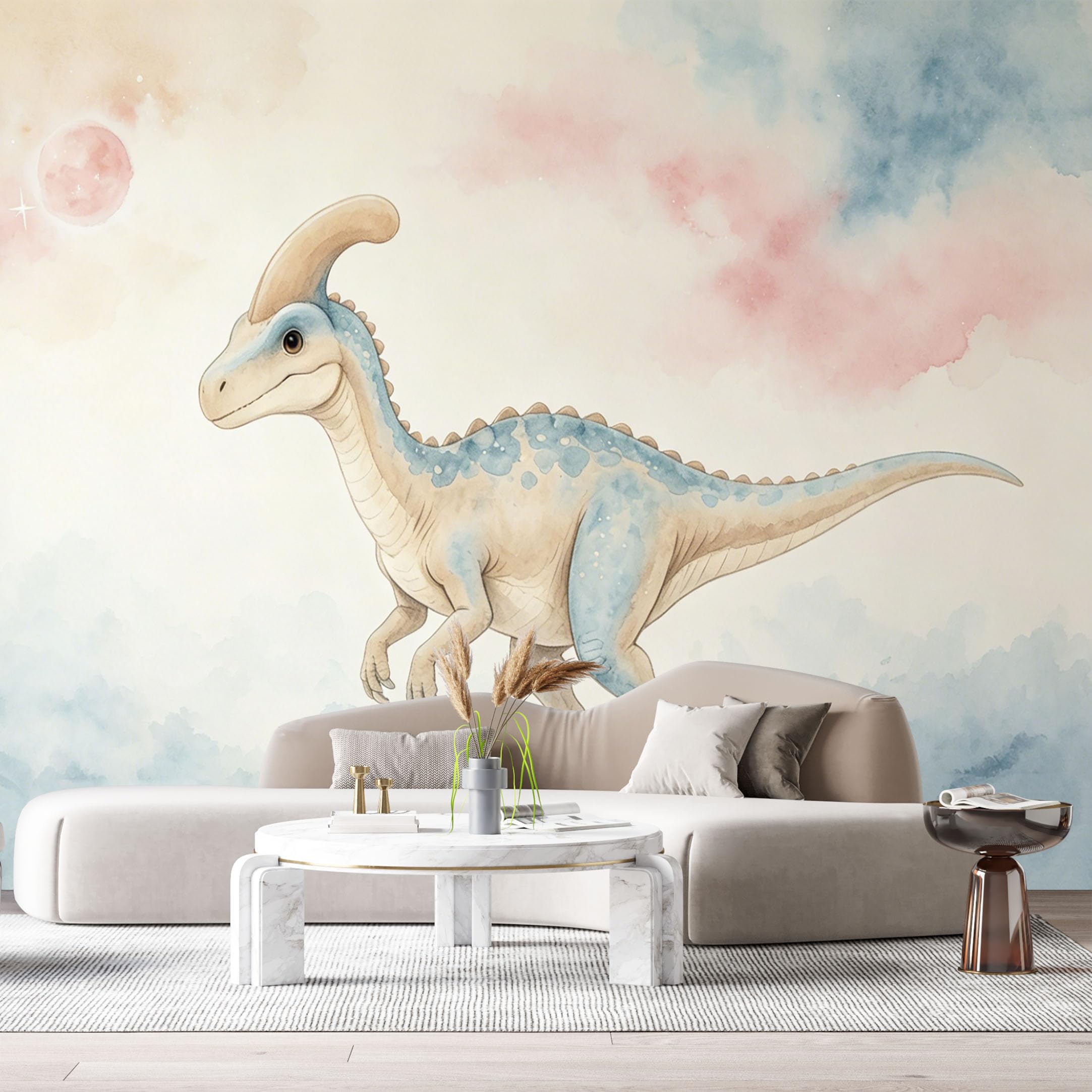 Custom Size Wall Mural Dinosaur Watercolor Art Prehistoric Animal Pastel Sky SelfAdhesive Art Prints Removable Large Wallpaper Boy Bedroom Esports Room Game Room Tenant Room Studio