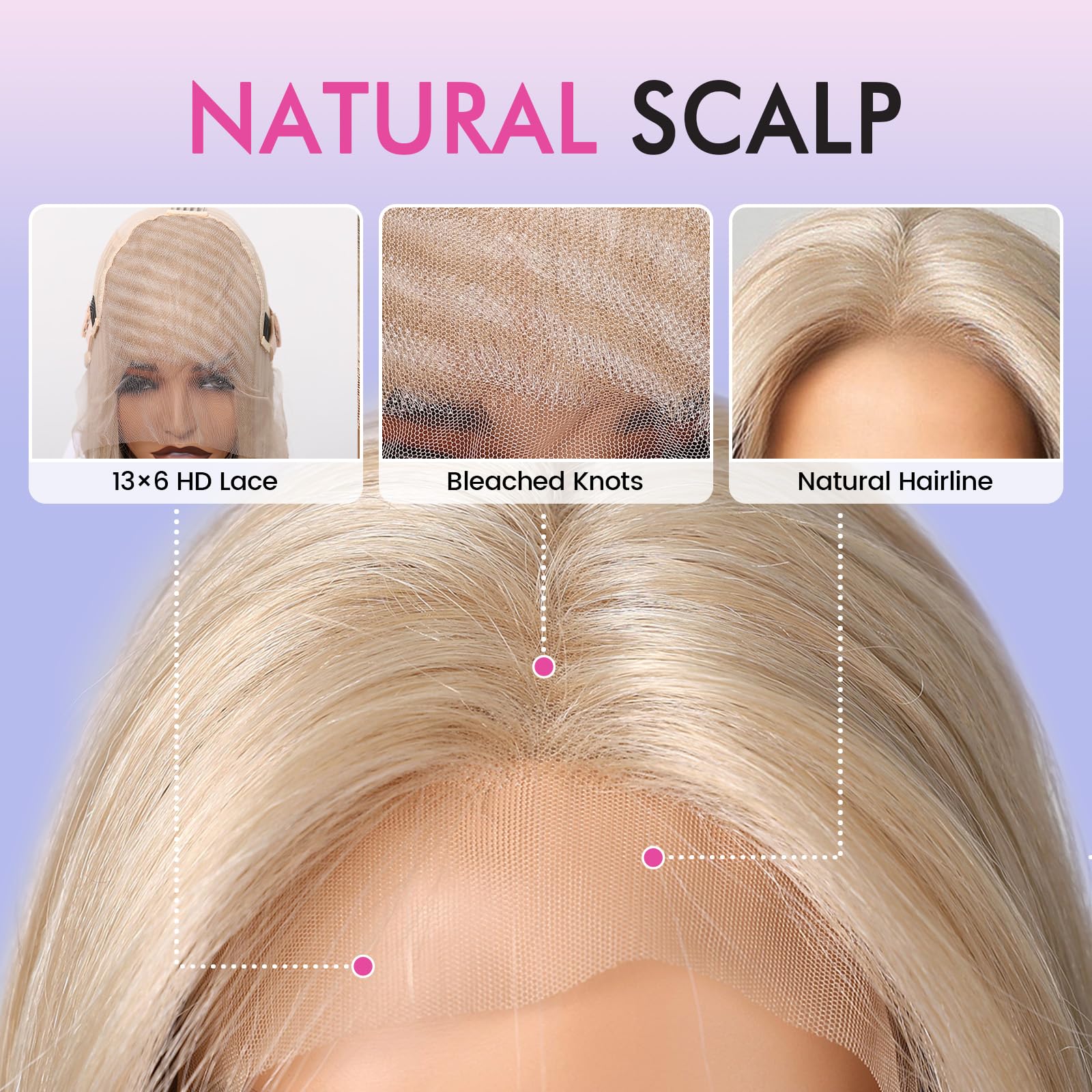 testar 13×6 HD Lace Long Blonde Lace Front Wig for Women 22 Inch Platinum Blonde Wig Straight Hair Natural Layered Glueless Synthetic Lace Wigs Middle Part for Party/Halloween/Daily Use(613 Blonde) - Image 3