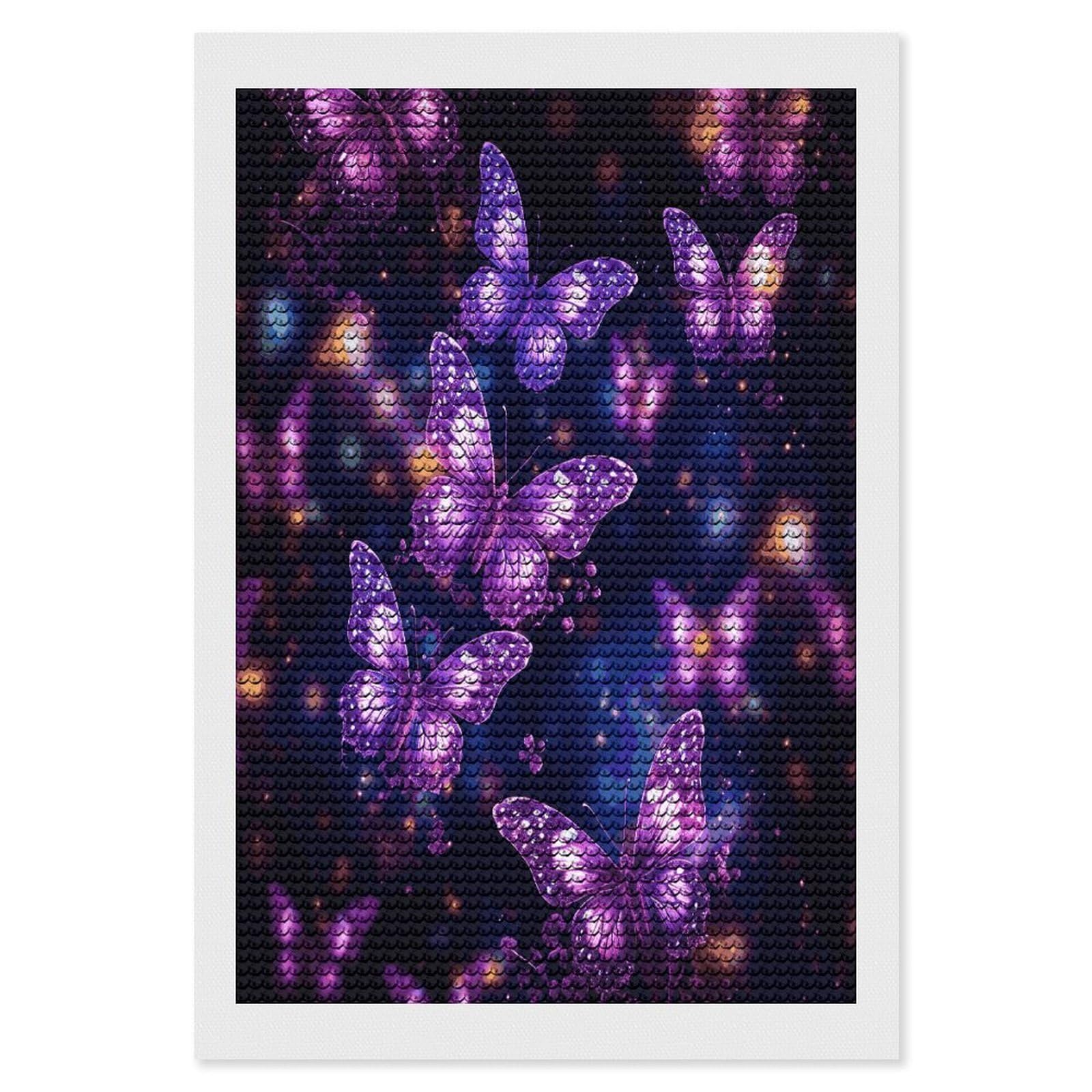 LDGSUPH Purple Cute Butterfly Print Diamond Painting Kits for Adults Paint with Diamond Pictures Art DIY Full Drill Diamond Dots Painting Personalized Diamond Photo for Home Wall Decor Gift 8"x12"