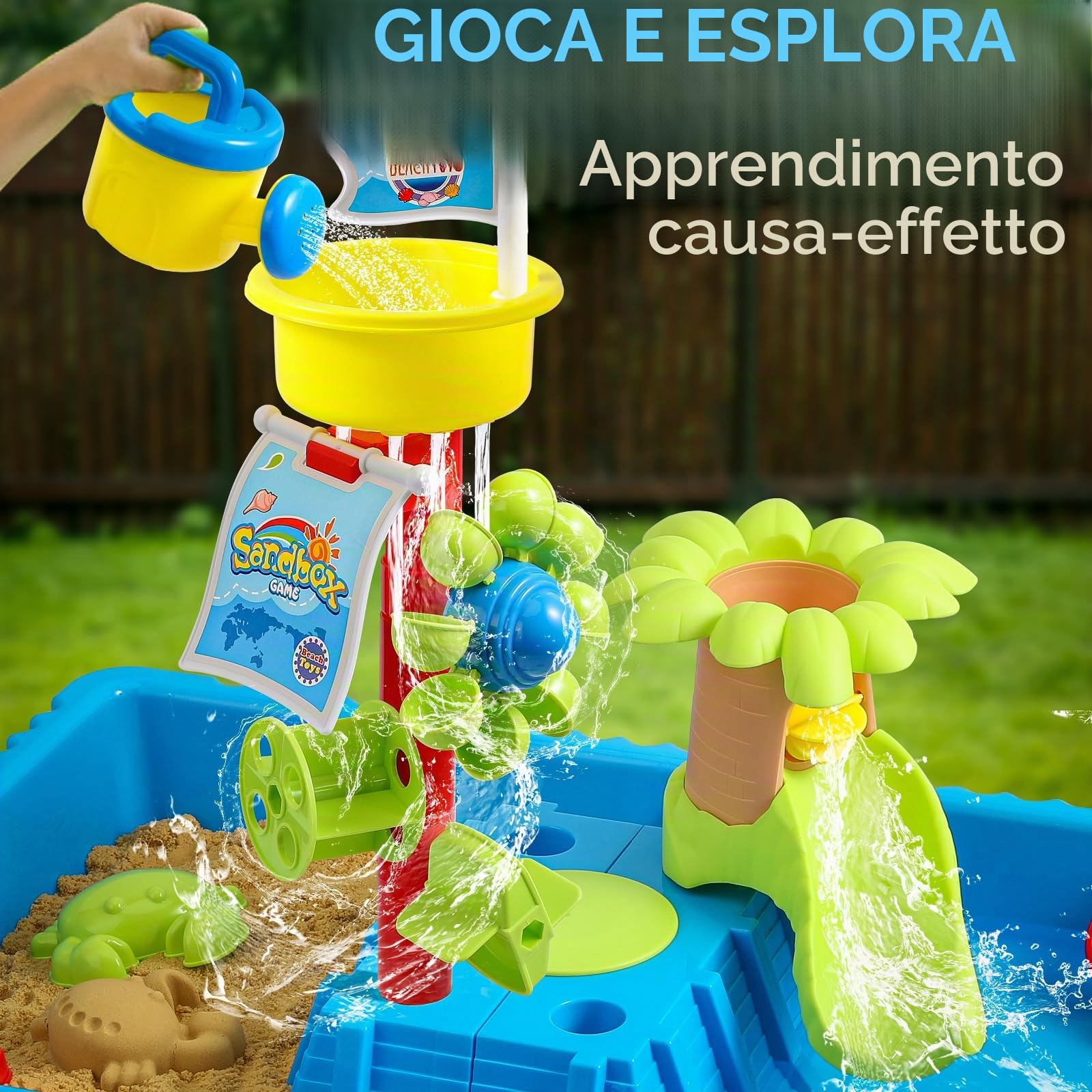 KNASON Tavolo Sabbia e Acqua per Bambini,2 in 1 Tavolo Acqua Bambini con 37 Pezzi di Accessori per Il Tavolo Acqua, Giochi Acqua Bambini Esterno sulla Spiaggia del Cortile per Bambini 3 4 5 6 8