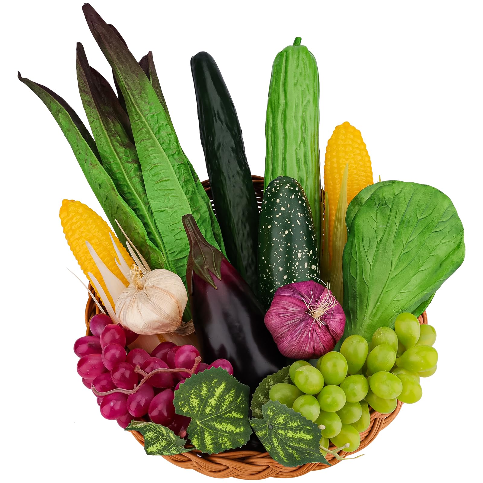 12 Pcs Fake Vegetables,Realistic Plastic Fake Fruit and Vegetable Decoration,Artificial Vegetable for Home Kitchen Decor,Fake Veggies Corn Cucumber for Photography Props Display