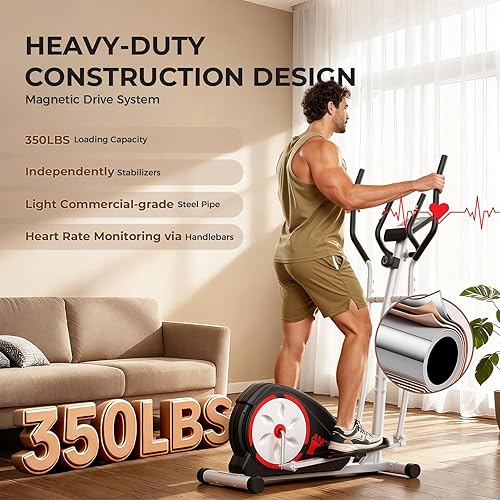 Vista 5 de Elliptical Exercise Machine,Ultra-Quiet Drive Elliptical Machine for Home,Ancheer Elliptical Magnetic Resistance,Pulse Sensor Built-in,LCD