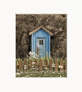 Farmhouse Decor, Bathroom Wall Art, Outhouse Decor, Brown Blue Country Farmhouse Matted Wall Art Outhouse