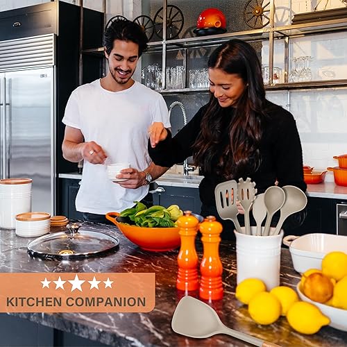 Miniatura 9 de Juego de utensilios de cocina de silicona, resistente al calor, juego de utensilios de cocina grandes con mango de madera largo, espátula de