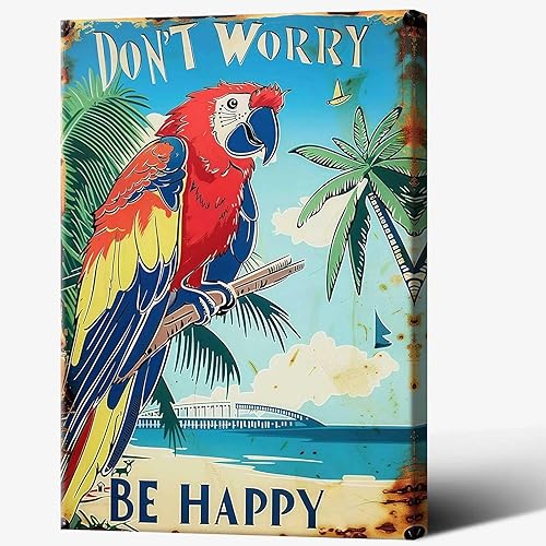 Miniatura 19 de Póster de decoración de bar Tiki con texto en inglés "Don't Worry, Be Happy Parroth", póster hawaiano para decoración del hogar, adecuado para Multi