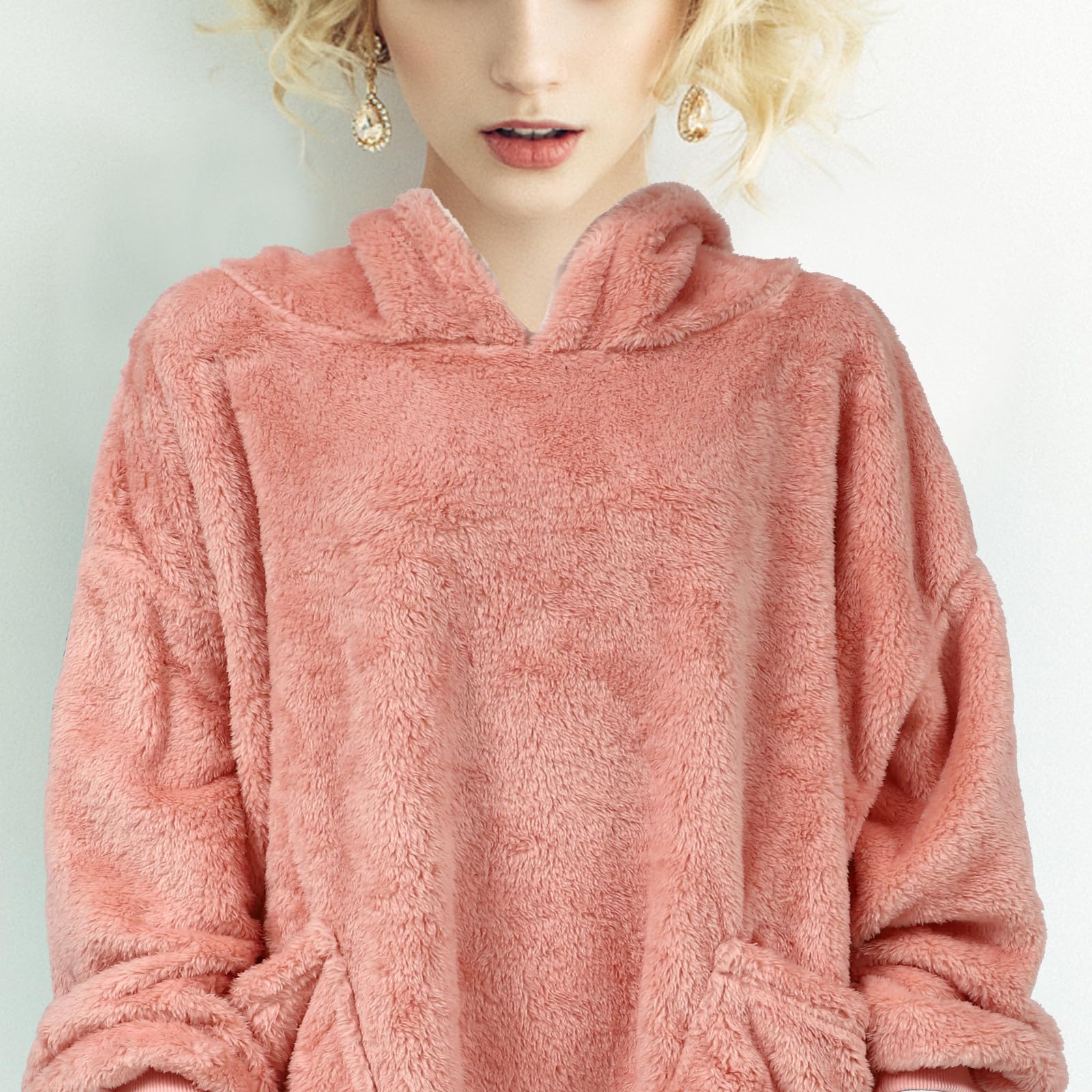Pijama Capucha para Mujer, Holgado y Rosa, Talla Única