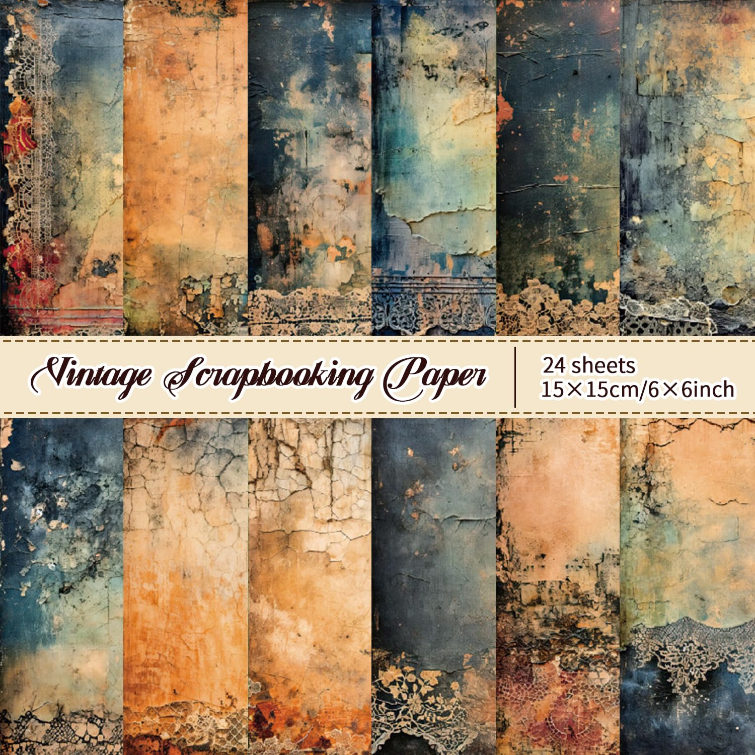 24Pcs 6×6 Scrapbook Paper Pad Decorative decoupage Vintage scrapbook Supplies Lace Pattern Pack for DIY Card Making Scrapbooking Decor junk journal,
