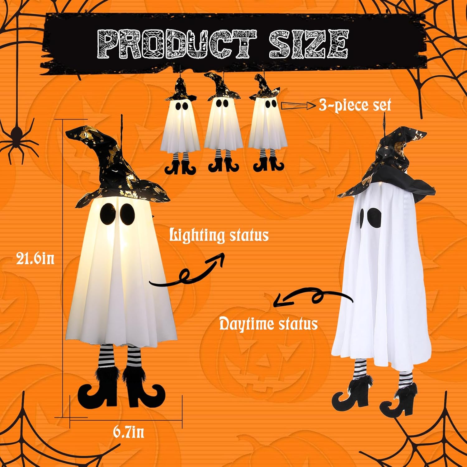 Halloween Decorations Outdoor,Set of 3 Halloween Hanging Spirits with Cone Caps, Swaying Glow Decor Lights for Yard Patio Lawn Garden Party Porch Decor - Image 3