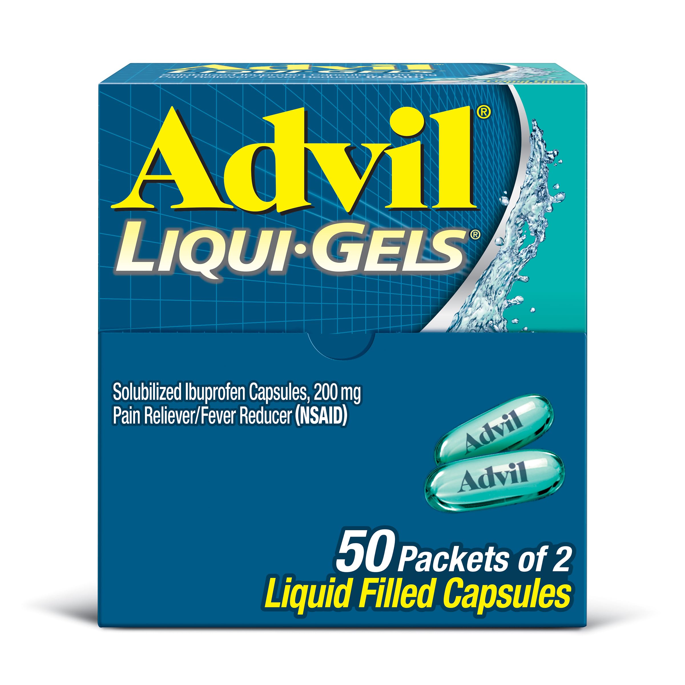Advil Liqui-Gels Packets, Ibuprofen 200mg, Pain Relief 100 Count