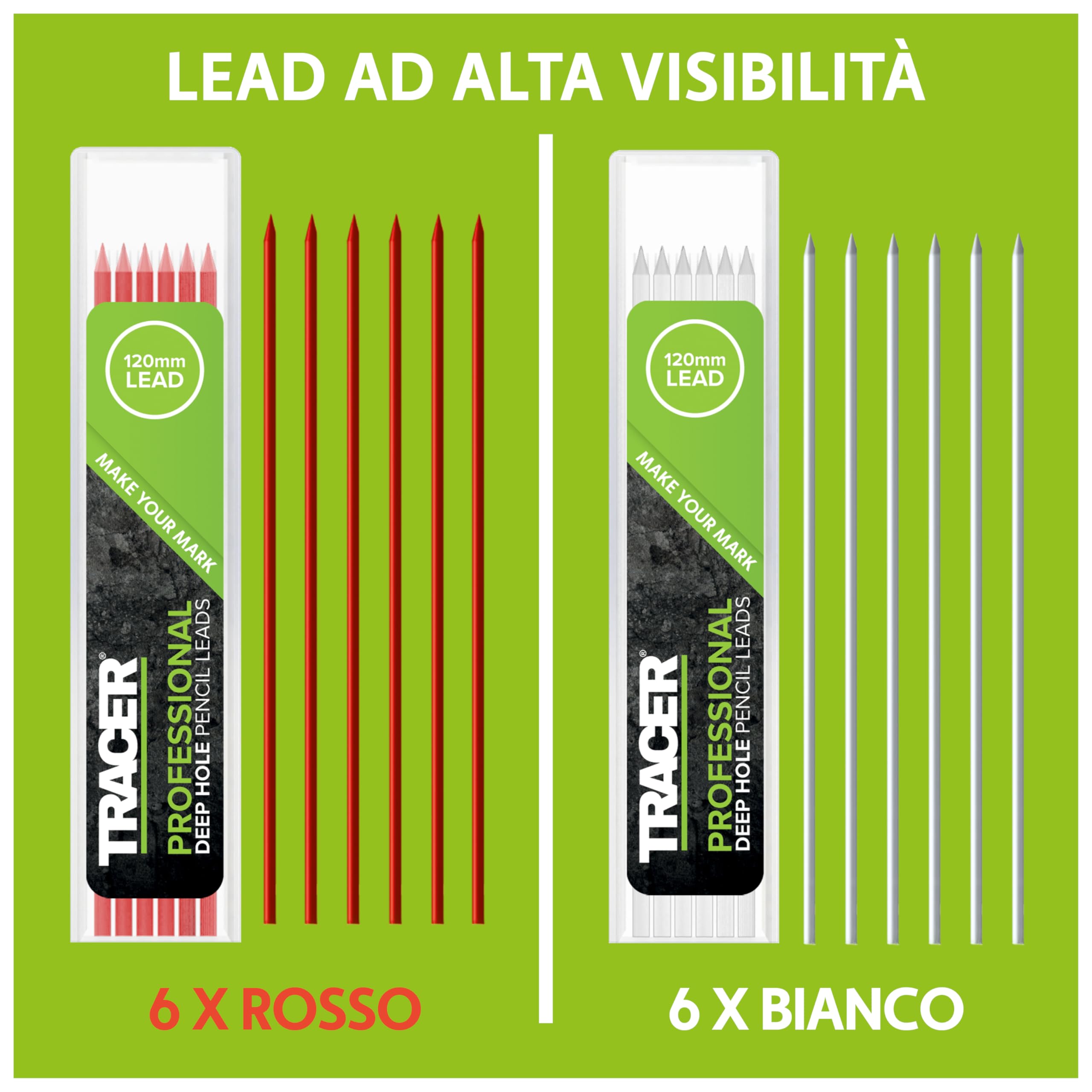 Tracer Set mine alternative matita foro profondo 2,8 mm 12 colorate alta visibilità 6 rosse 6 bianche