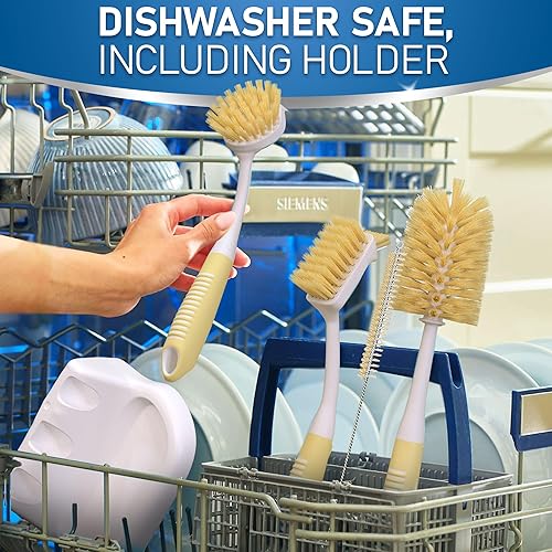 Miniatura 7 de Juego de 4 cepillos para platos con cepillo de agua para botellas, cepillo para fregar platos, cepillo para limpiar platos, cepillo de limpieza y