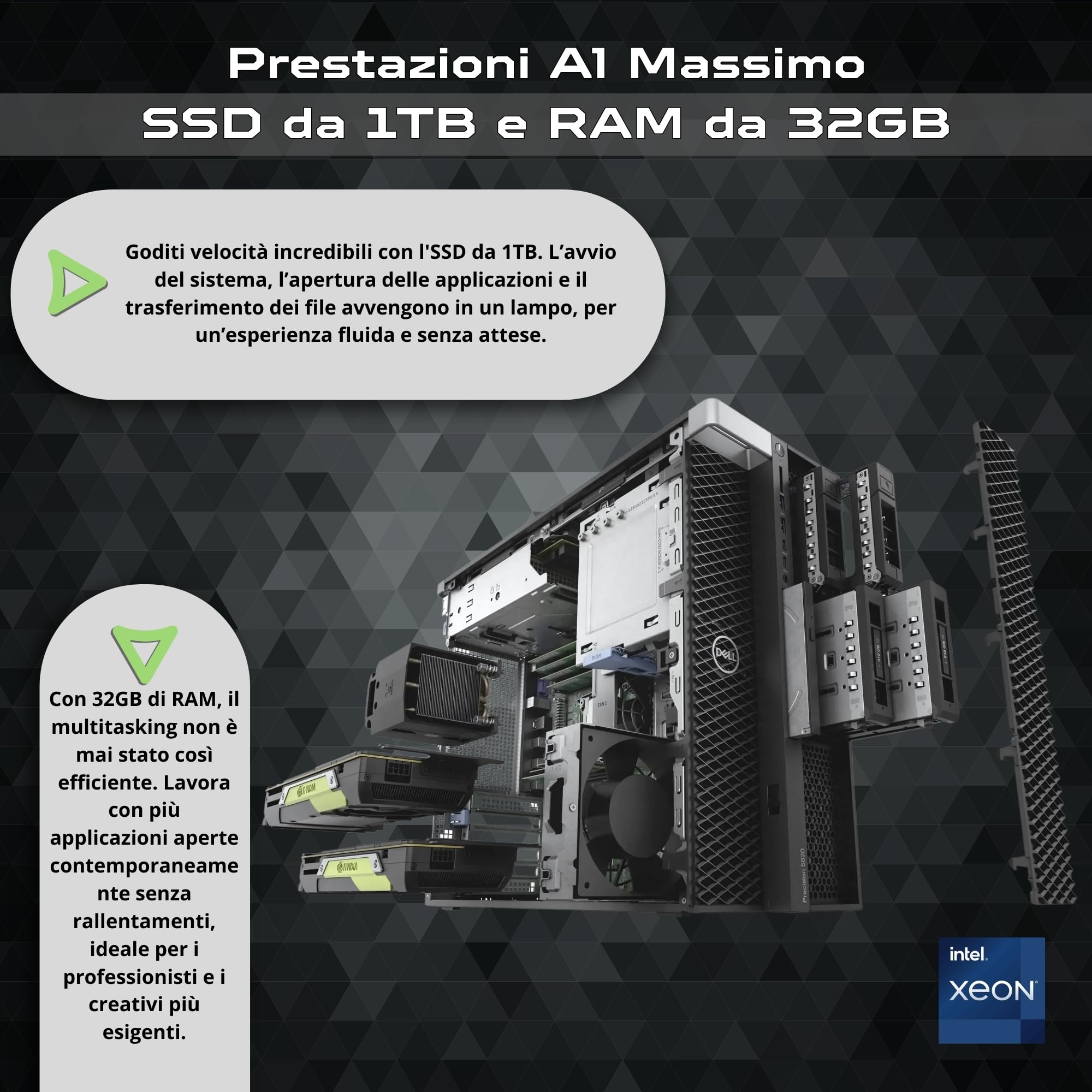 Computers Parts PC fisso Desktop Workstation completa Precision 5820 W2125 fino a 3.90 Ghz 32 GB Ram SSD 1 Tera RTX 4000 Monitor 27 Pollici Ms Office 2021 (Ricon