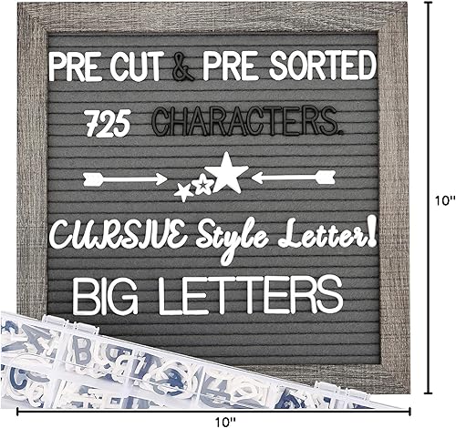 Miniatura 39 de Tablero de letras de fieltro – precortadas y clasificadas, 725 caracteres blancos y dorados, letras cursivas, grandes, cambiables con soporte, Gris