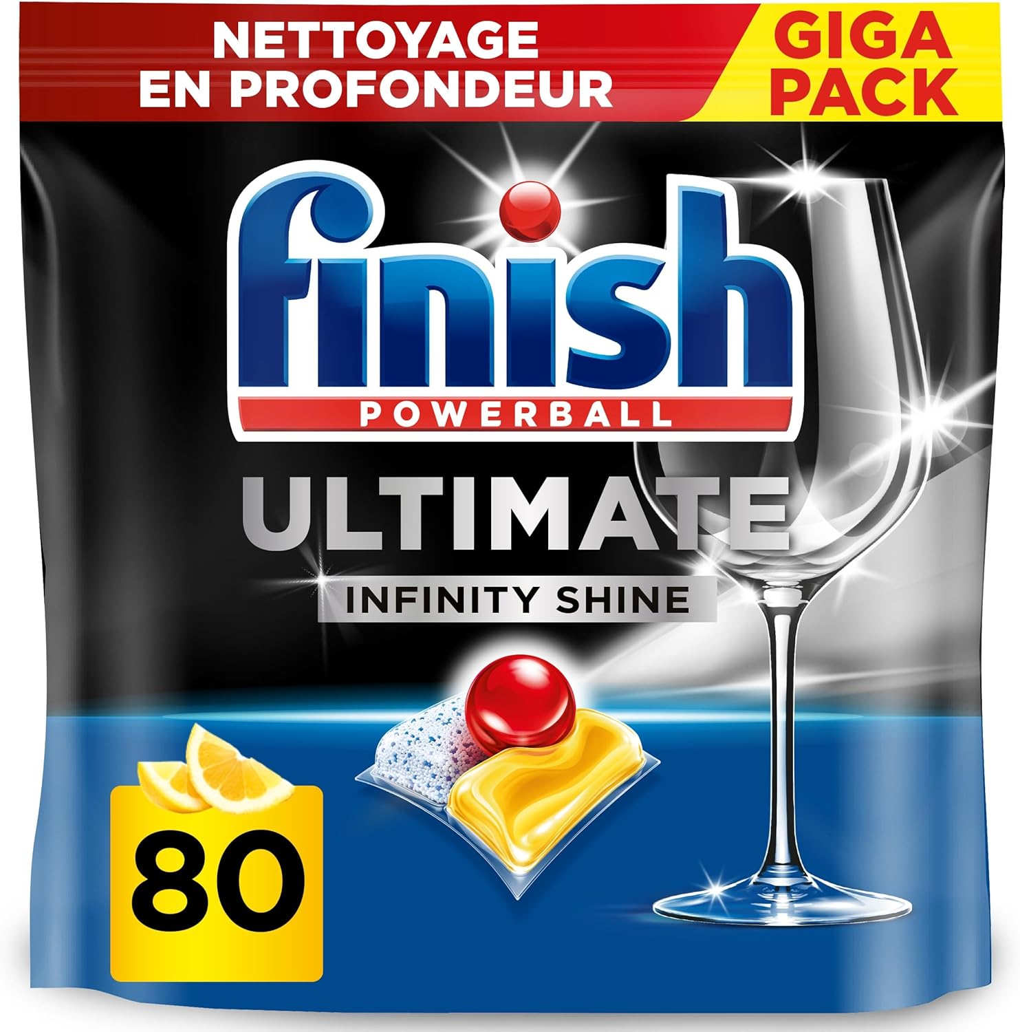 Finish Ultimate : Pastilles Lave-Vaisselle Imbattables Citron (80caps) - Brillance Absolue