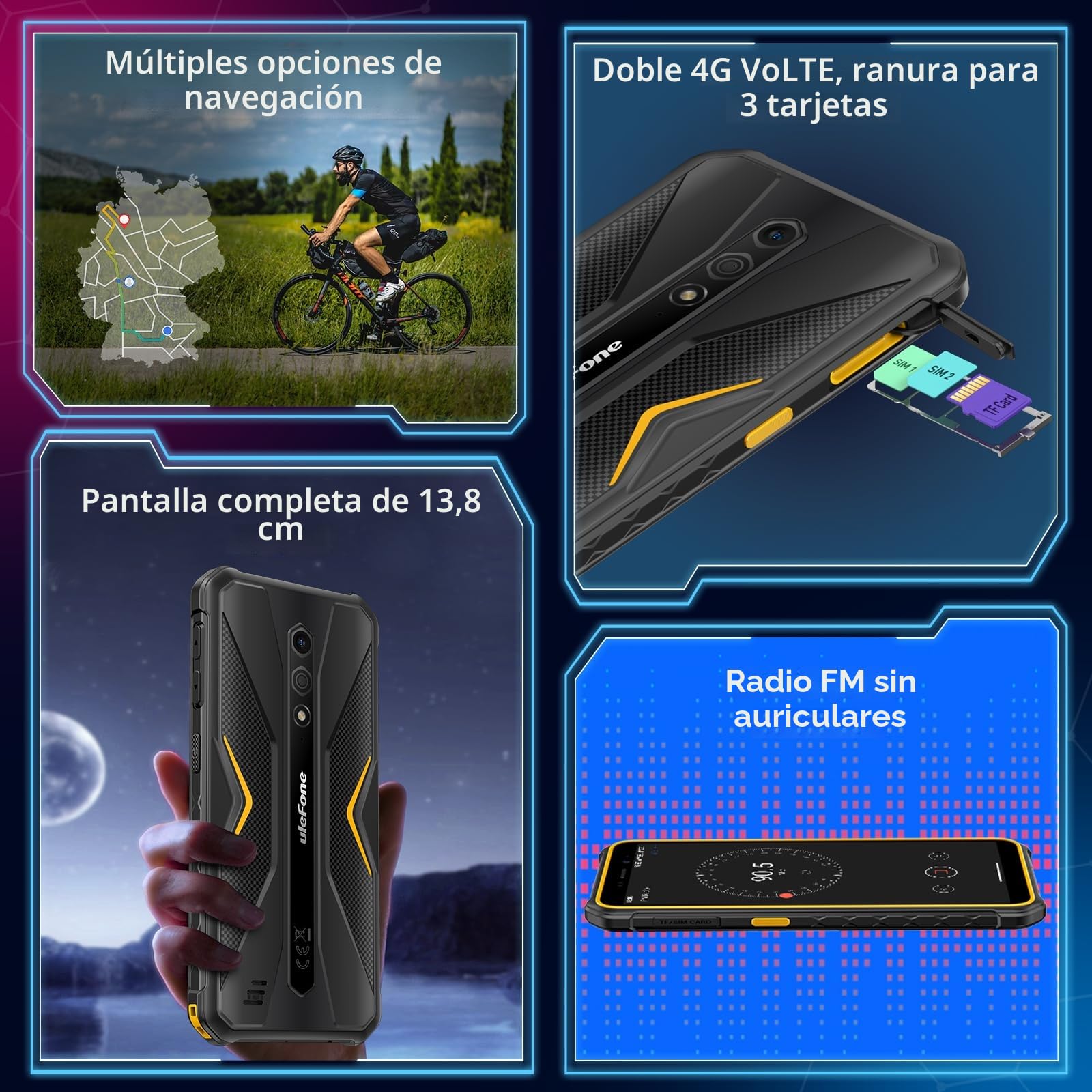 Ulefone Armor X12 Móvil Resistente 2024 Android 13 Go, Teléfono Movil 5,45" HD, 6GB+32GB(256GB SD) Smartphone Robusto, 4860mAh Batería, 13MP+8MP Cámara, IP68/IP69K Doble 4G/NFC/GPS/OTG/Negro